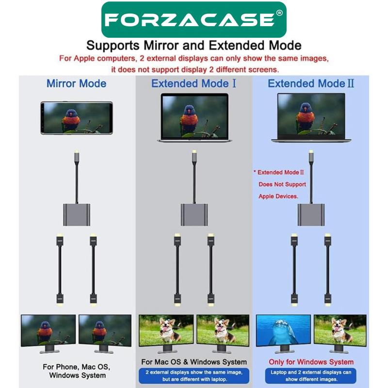 Forzacase%20Type-C%20to%20Çift%20HDMI%204K%20Ultra%20HD%20Çevirici%20Adaptör%20Çift%20Ekran%20Dönüştürücü%20-%20FC485