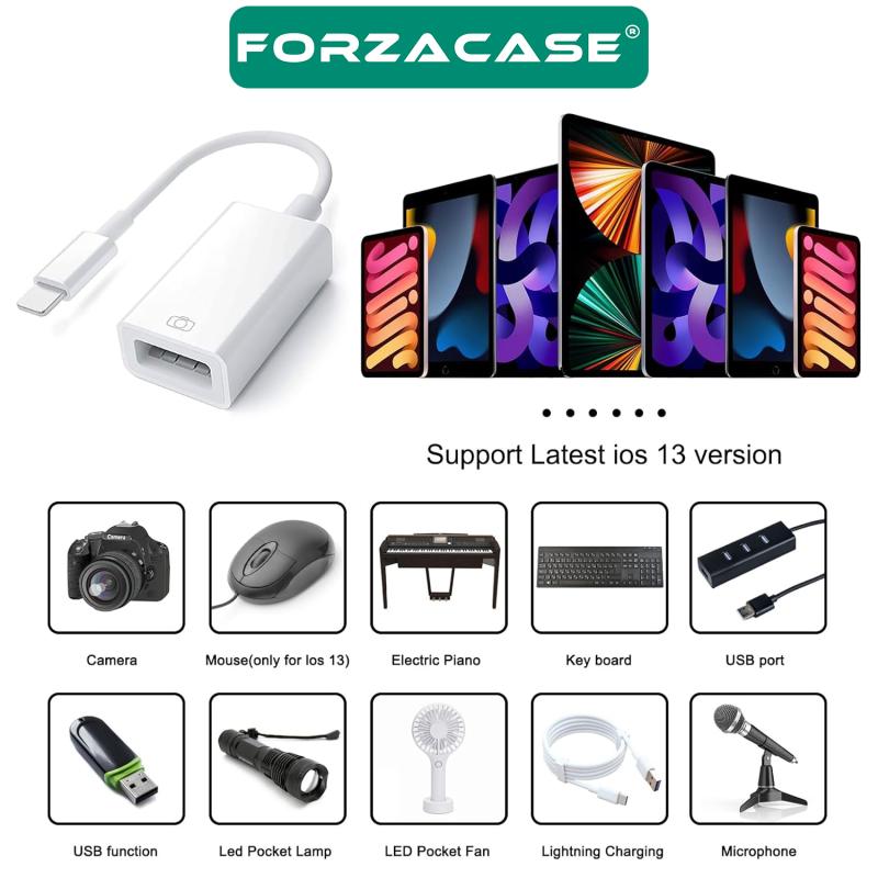 Forzacase%20iPhone%20iPad%20Lightning%20to%20USB%20Tak%20Çalıştır%20Kamera%20Adaptörü%20-%20FC490