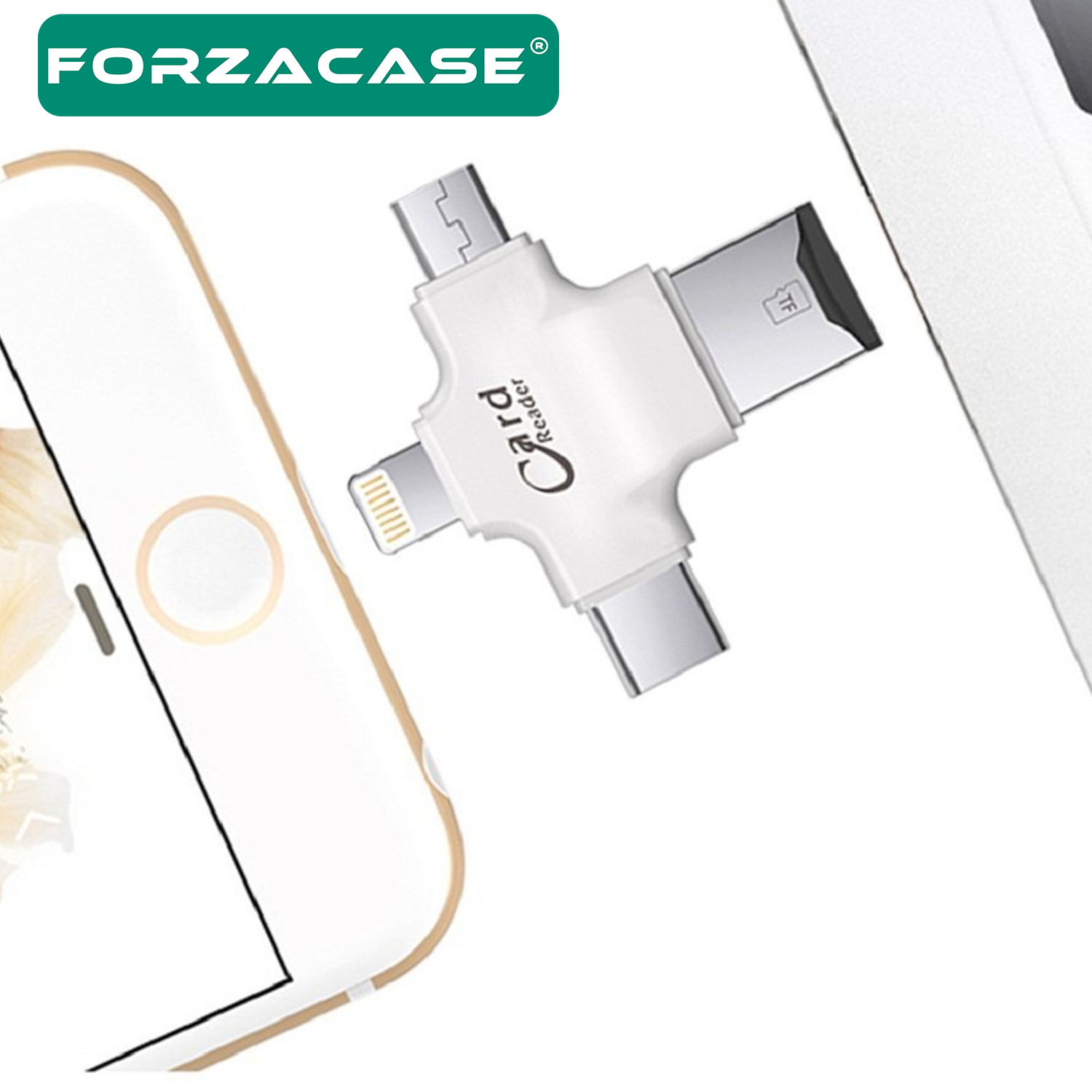 Forzacase%204in%20Lightning%20+%20MicroUSB%20+%20Type-C%20TF%20Kart%20Okuyucu%20Adaptör%20Reader%20-%20FC491