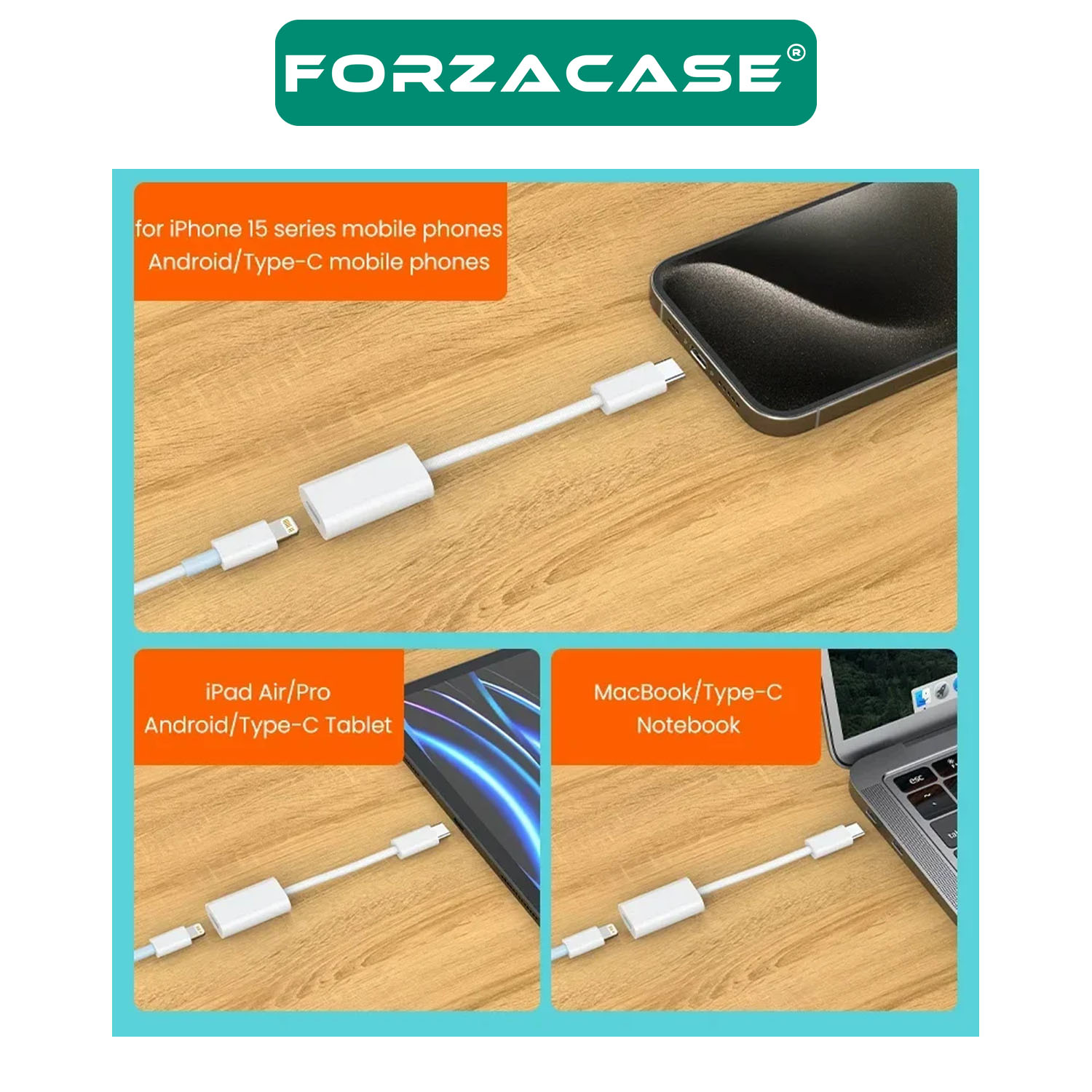 Forzacase%20Type-C%20to%20Lightning%20Çevirici%20Adaptör%20Şarj%20ve%20Kulaklık%20Çevirici%20-%20FC497