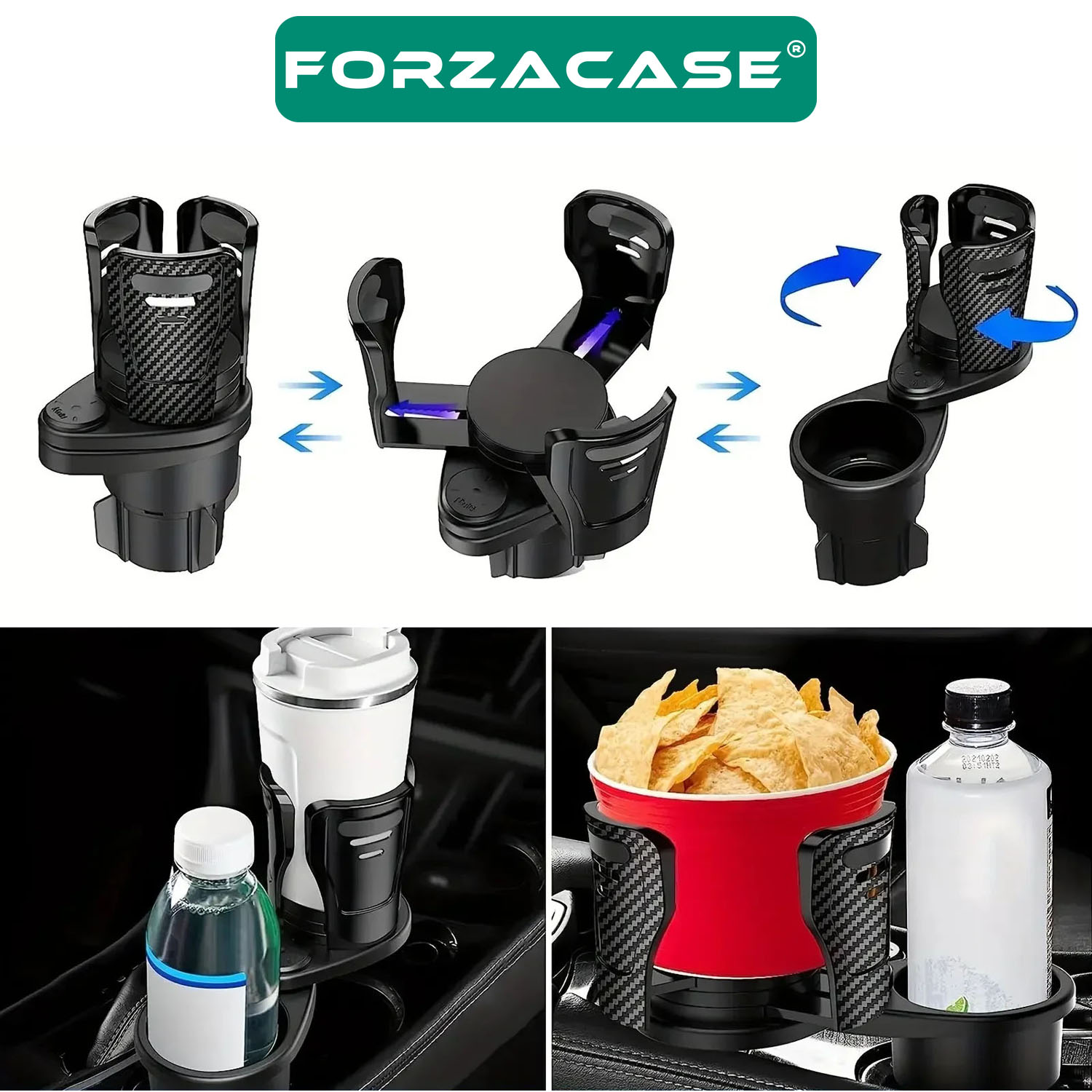 Forzacase%20Karbonfiber%20Görünümlü%202in1%20Multifonksiyonel%20Araç%20İçi%20Bardak%20Tutucu%20-%20FC551