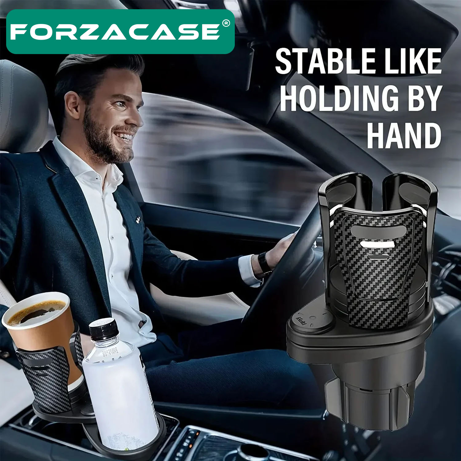 Forzacase%20Karbonfiber%20Görünümlü%202in1%20Multifonksiyonel%20Araç%20İçi%20Bardak%20Tutucu%20-%20FC551