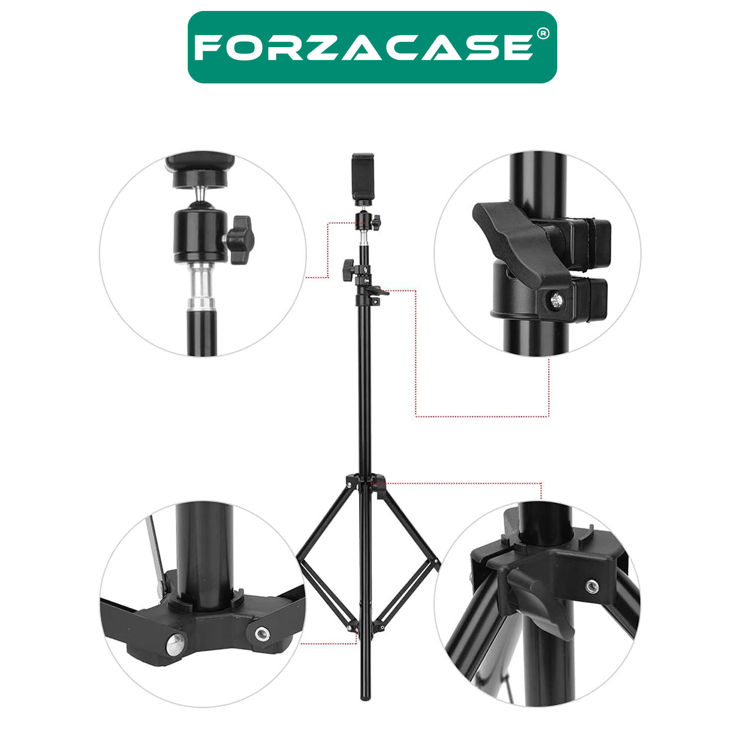 Forzacase%20Samsung%20Telefonlar%20ile%20uyumlu%20Bluetooth%20Kumandalı%20Alüminyum%20Tripod%20200%20cm%20FC576