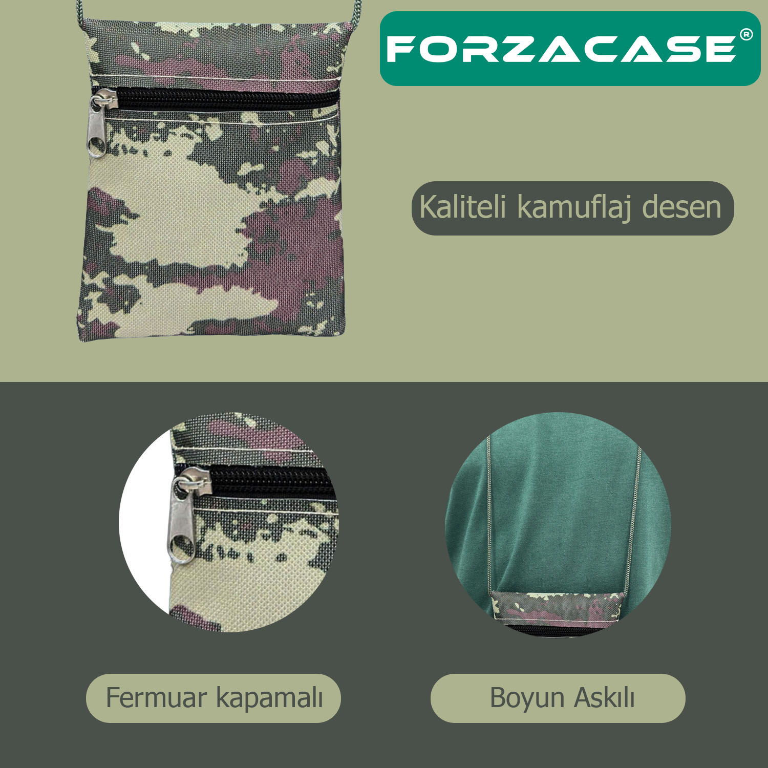 Forzacase%20Tek%20Cep%20Fermuarlı%20İpli%20Boyuna%20Asmalı%20Asker%20Cüzdanı%2012%20cm%20-%20FC613