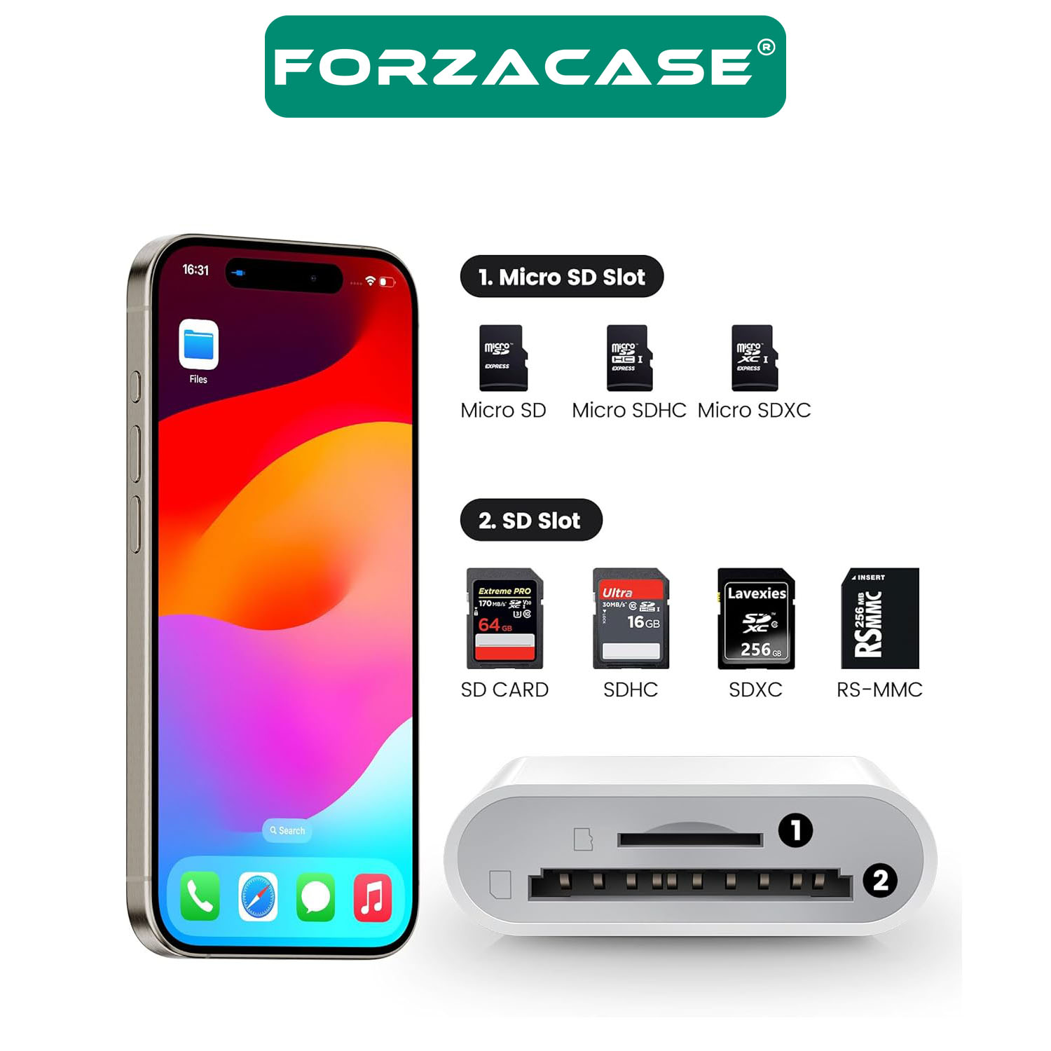 Forzacase%20Telefon%20ve%20Tabletler%20için%20Type-C%20to%20SD%20/%20Micro%20SD%20/%20TF%20Kart%20Okuyucu%20Adaptör%20-%20FC674