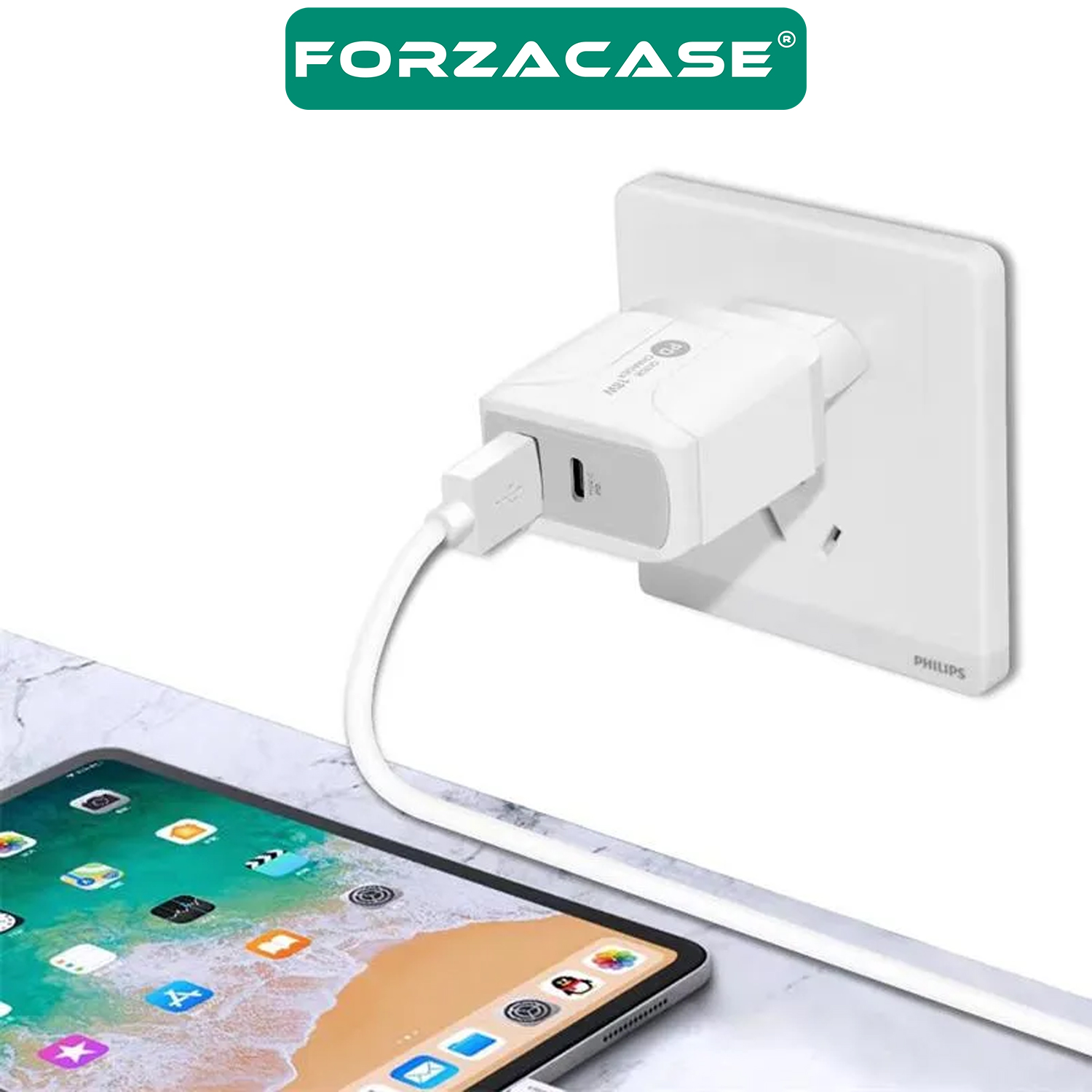 Forzacase%20Çift%20Girişli%2018W%20USB-C%20Güç%20Adaptörü%20Apple%20iOS%20Android%20uyumlu%20PD%20Adaptör%20-%20FC693