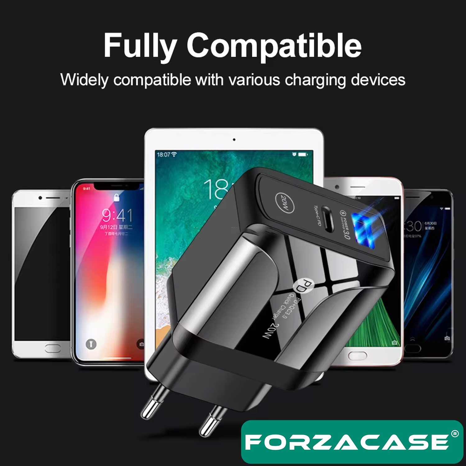 Forzacase%20Çift%20Girişli%2018W%20USB-C%20Güç%20Adaptörü%20Apple%20iOS%20Android%20uyumlu%20PD%20Adaptör%20-%20FC693