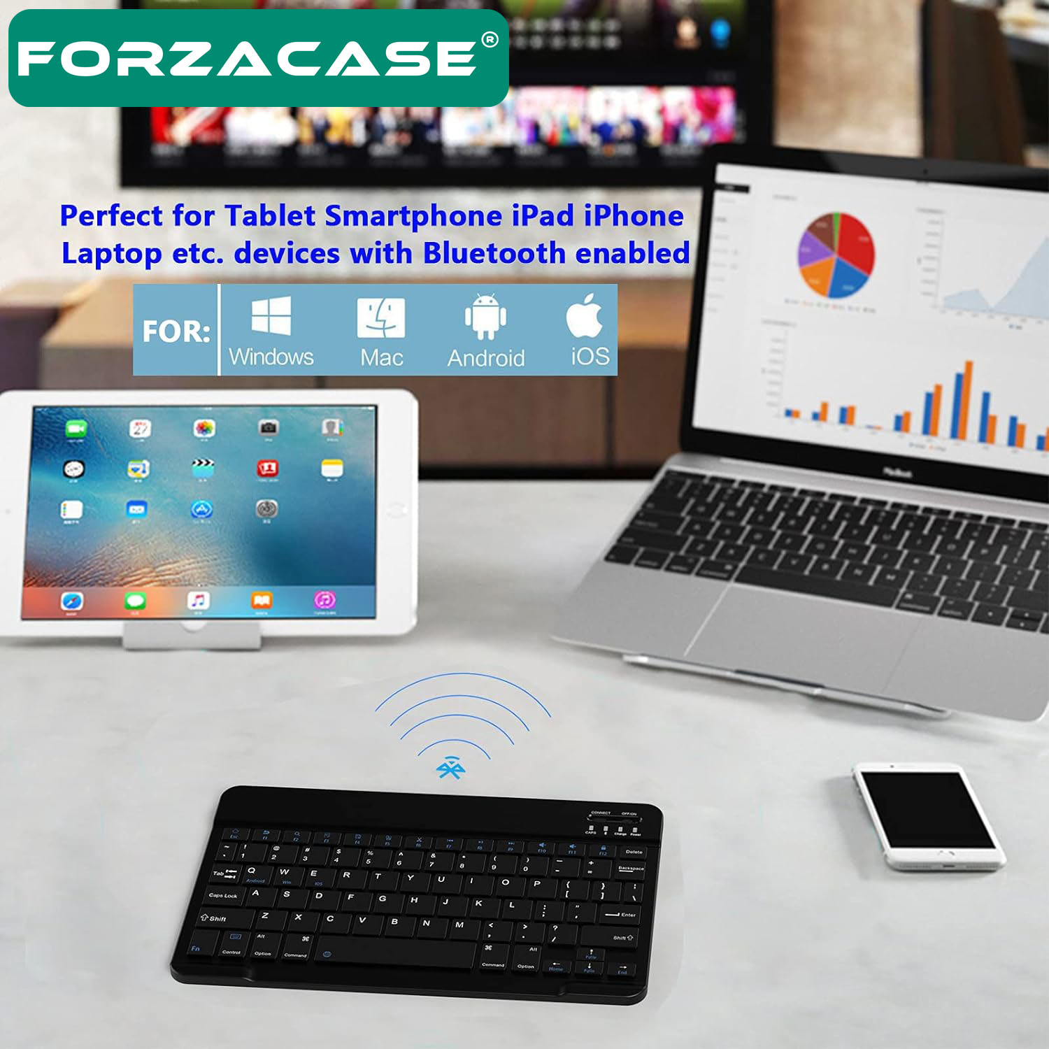 Forzacase%20Tablet%20ve%20Telefonlar%20için%20Şarjlı%20Kare%20Tuşlu%20Bluetooth%20Kablosuz%20Klavye%20-%20FC755