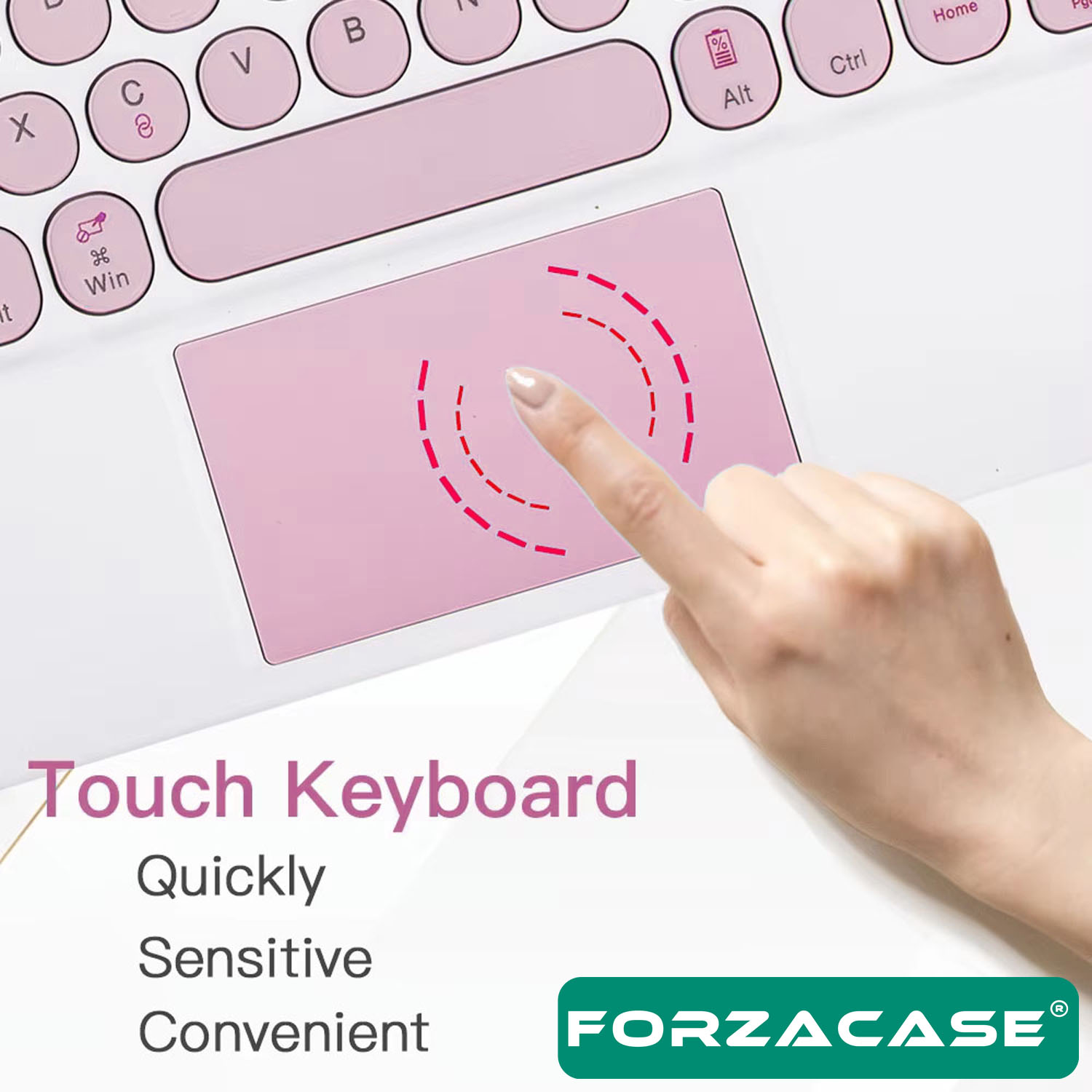 Forzacase%20Tablet%20ve%20Telefonlar%20için%20Şarjlı%20Yuvarlak%20Tuşlu%20Touchpadli%20Bluetooth%20Kablosuz%20Klavye%20FC758