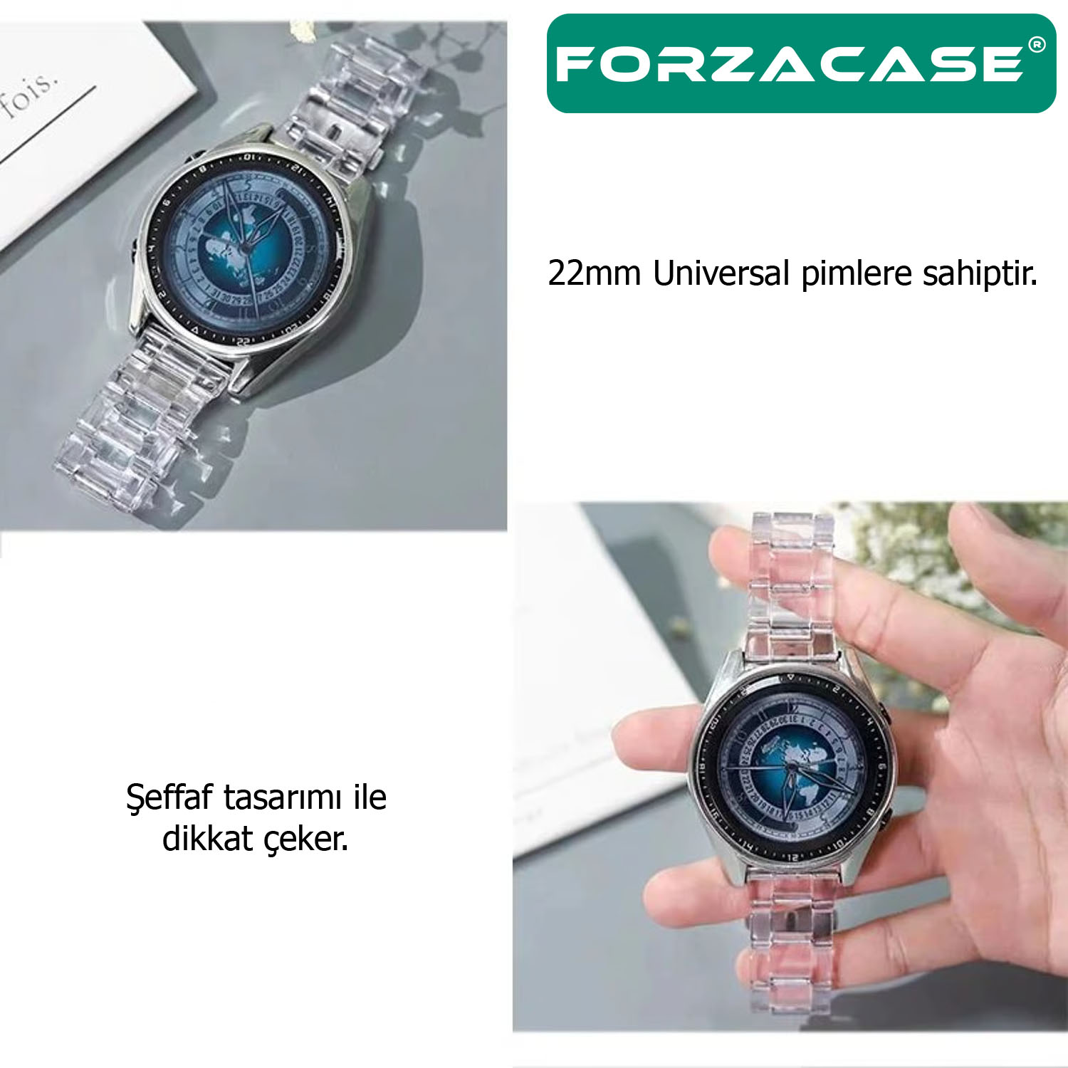 Forzacase%20Huawei%20Watch%20GT%203%2046mm%20ile%20uyumlu%20Transparan%20Şeffaf%20Baklalı%20Kordon%20Kayış%20-%20FC763