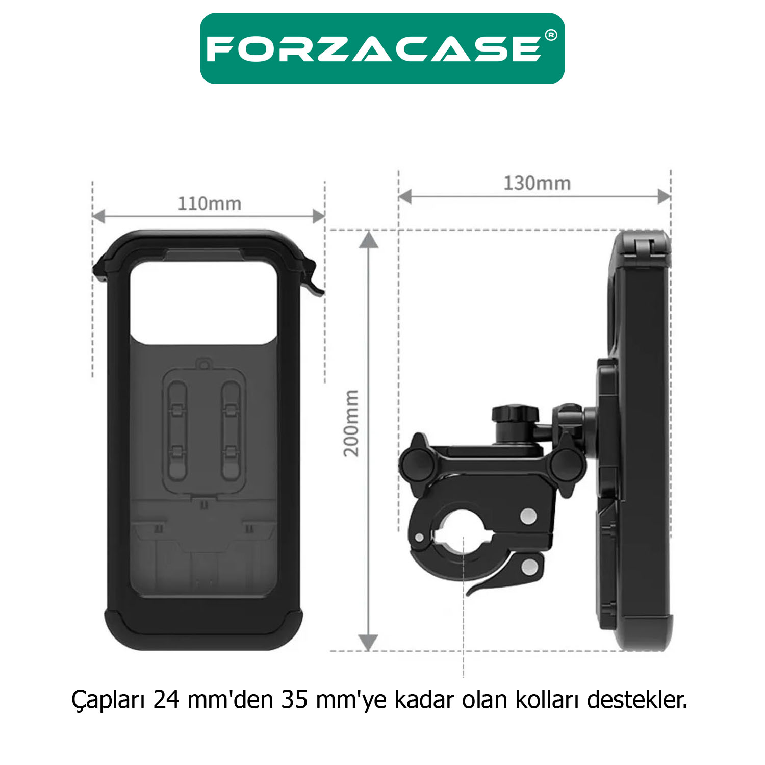 Forzacase%20Bisiklet%20Motosiklet%20Scooter%20için%20Gidon%20Uyumlu%20Önü%20Kapalı%20Su%20Geçirmez%20Telefon%20Tutucu%20FC780