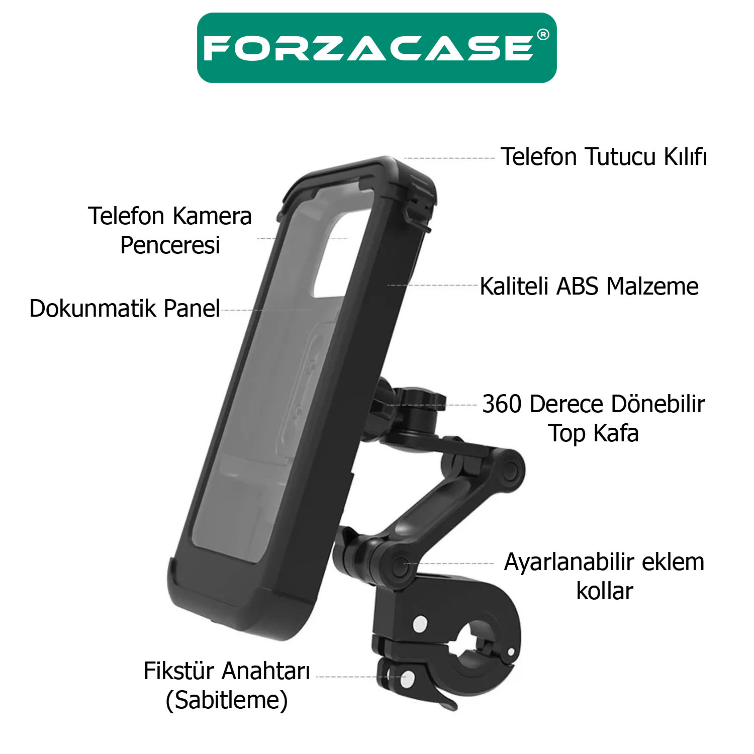 Forzacase%20Bisiklet%20Motosiklet%20Scooter%20için%20Gidon%20Uyumlu%20Önü%20Kapalı%20Su%20Geçirmez%20Telefon%20Tutucu%20FC780