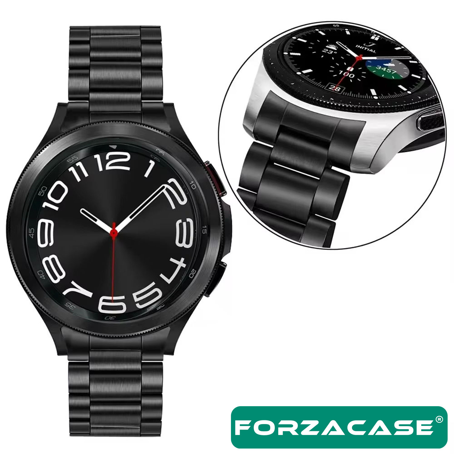 Forzacase%20Samsung%20Galaxy%20Watch%206%2044mm%20ile%20uyumlu%20Metal%20Baklalı%20Kordon%20Kayış%20-%20FC790