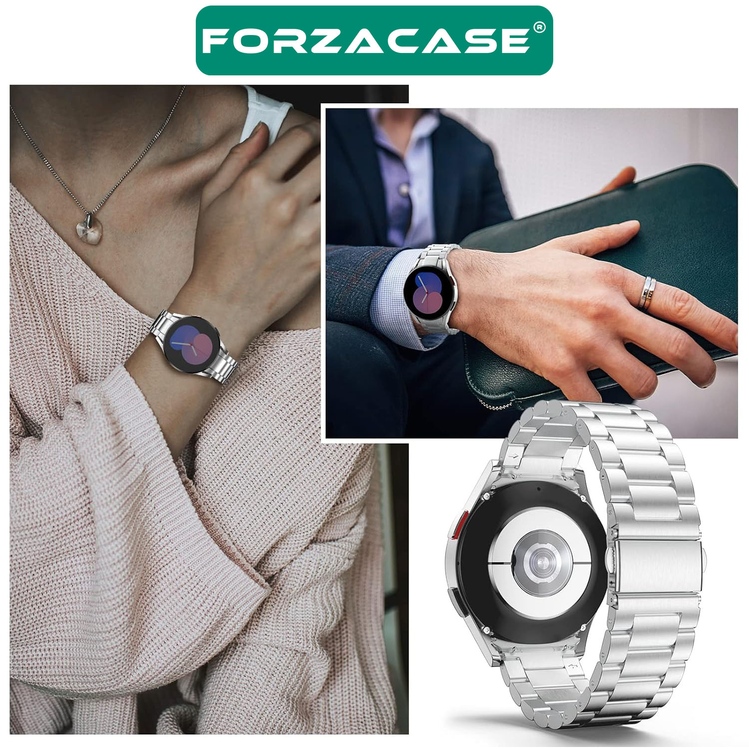 Forzacase%20Samsung%20Galaxy%20Watch%206%20Classic%2043mm%20ile%20uyumlu%20Metal%20Baklalı%20Kordon%20Kayış%20-%20FC790