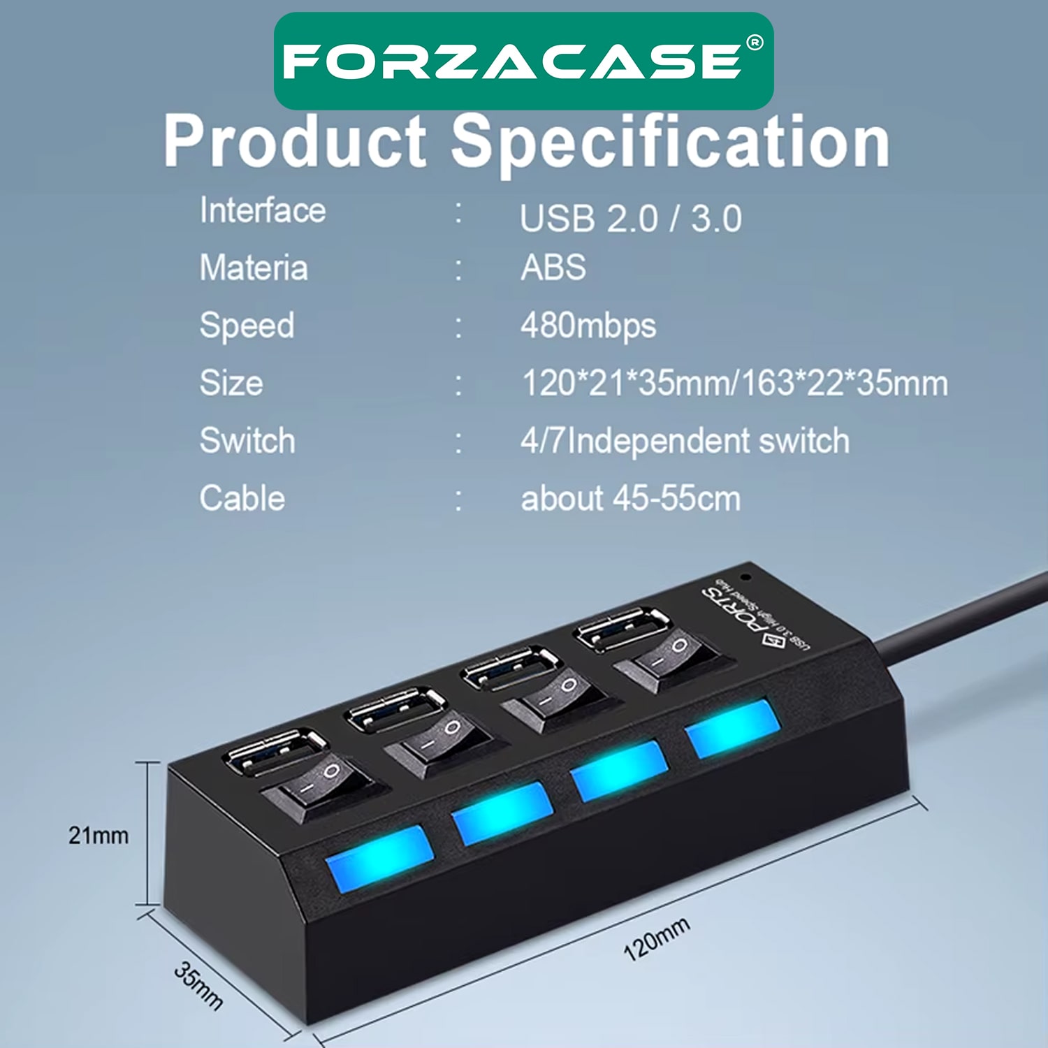 Forzacase%20Işıklı%20Düğmeli%204%20Port%20USB%203.0%20Port%20Çoğaltıcı%20Hub%20Switch%20-%20FC800