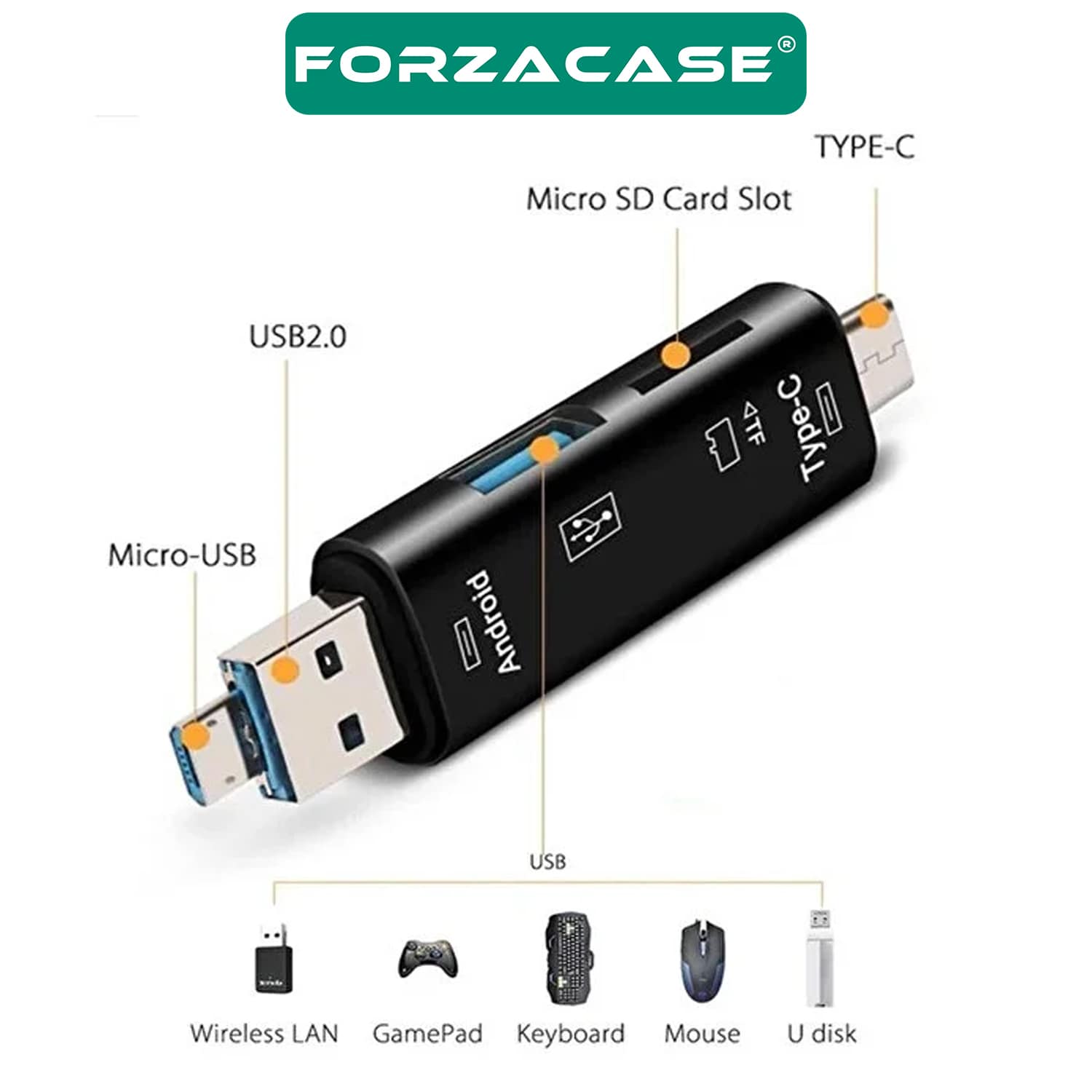 Forzacase%20USB%203.0%20Type%20C%20Micro%20USB%20Kart%20Okuyucu%203in1%20USB%20OTG%20SD%20-%20FC801