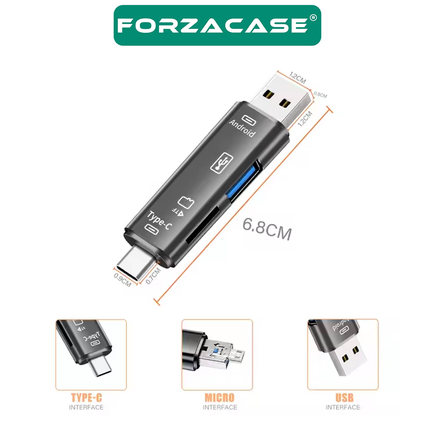 Forzacase%20USB%203.0%20Type%20C%20Micro%20USB%20Kart%20Okuyucu%203in1%20USB%20OTG%20SD%20-%20FC801