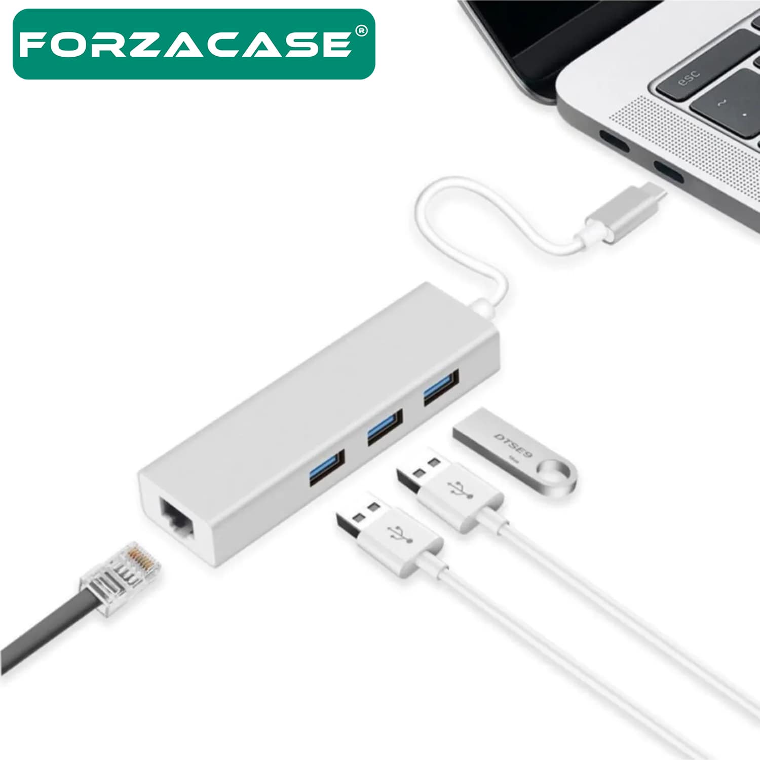 Forzacase%20Notebook%20Macbook%20için%20Type-C%20Ethernet%203%20Port%20USB%203.0%20Çevirici%20Hub%20Adaptör%20-%20FC823