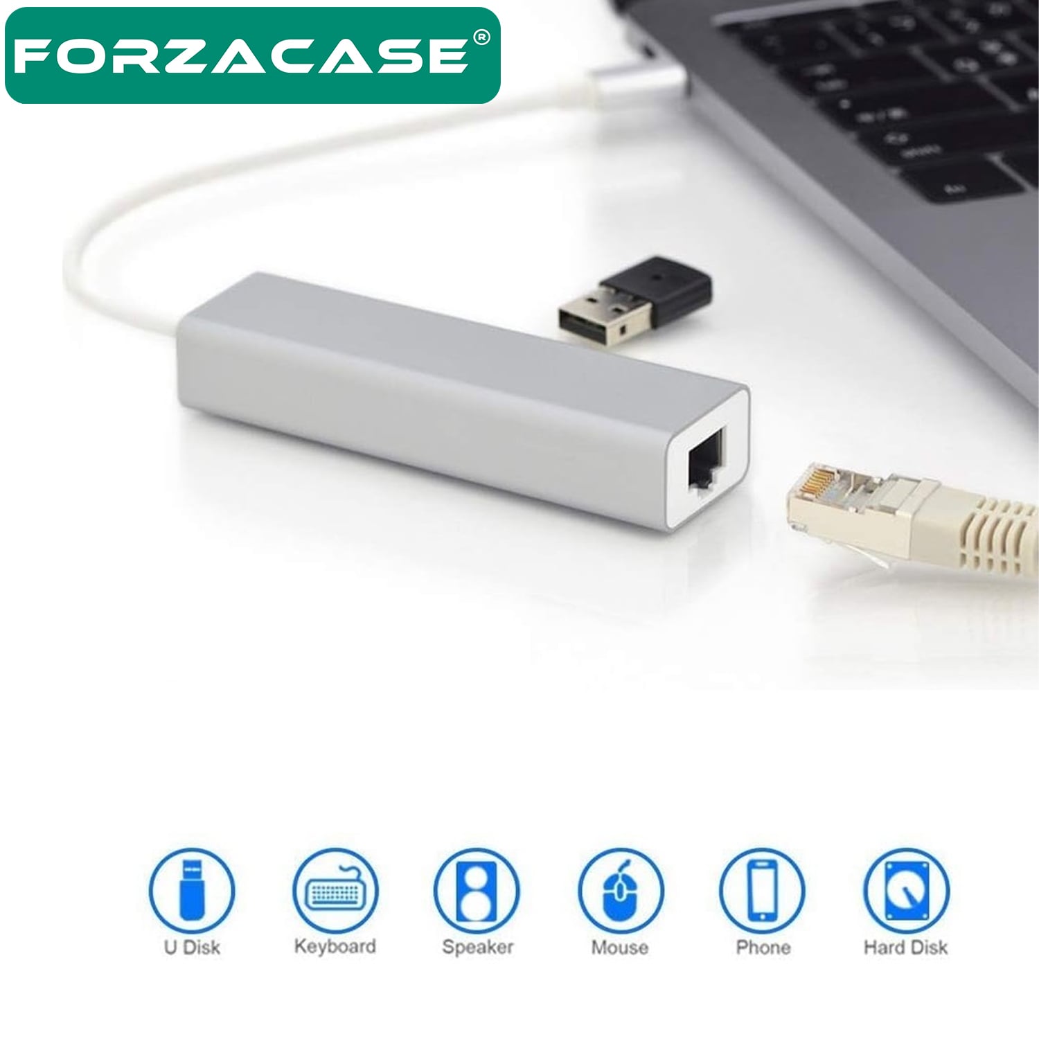 Forzacase%20Notebook%20Macbook%20için%20Type-C%20Ethernet%203%20Port%20USB%203.0%20Çevirici%20Hub%20Adaptör%20-%20FC823