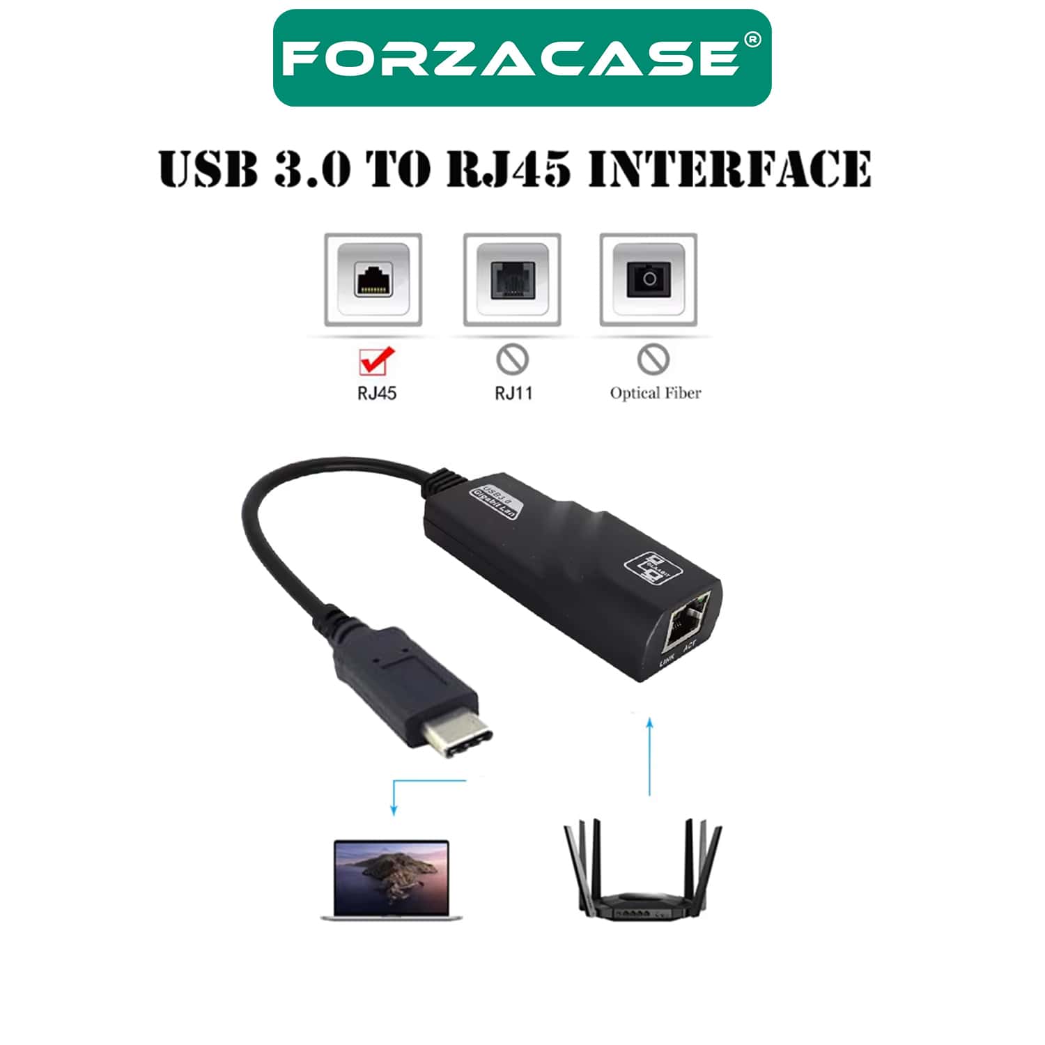 Forzacase%20Notebook%20Macbook%20için%20Type-C%20to%20RJ45%20Gigabit%20Ethernet%20Adaptörü%20-%20FC824