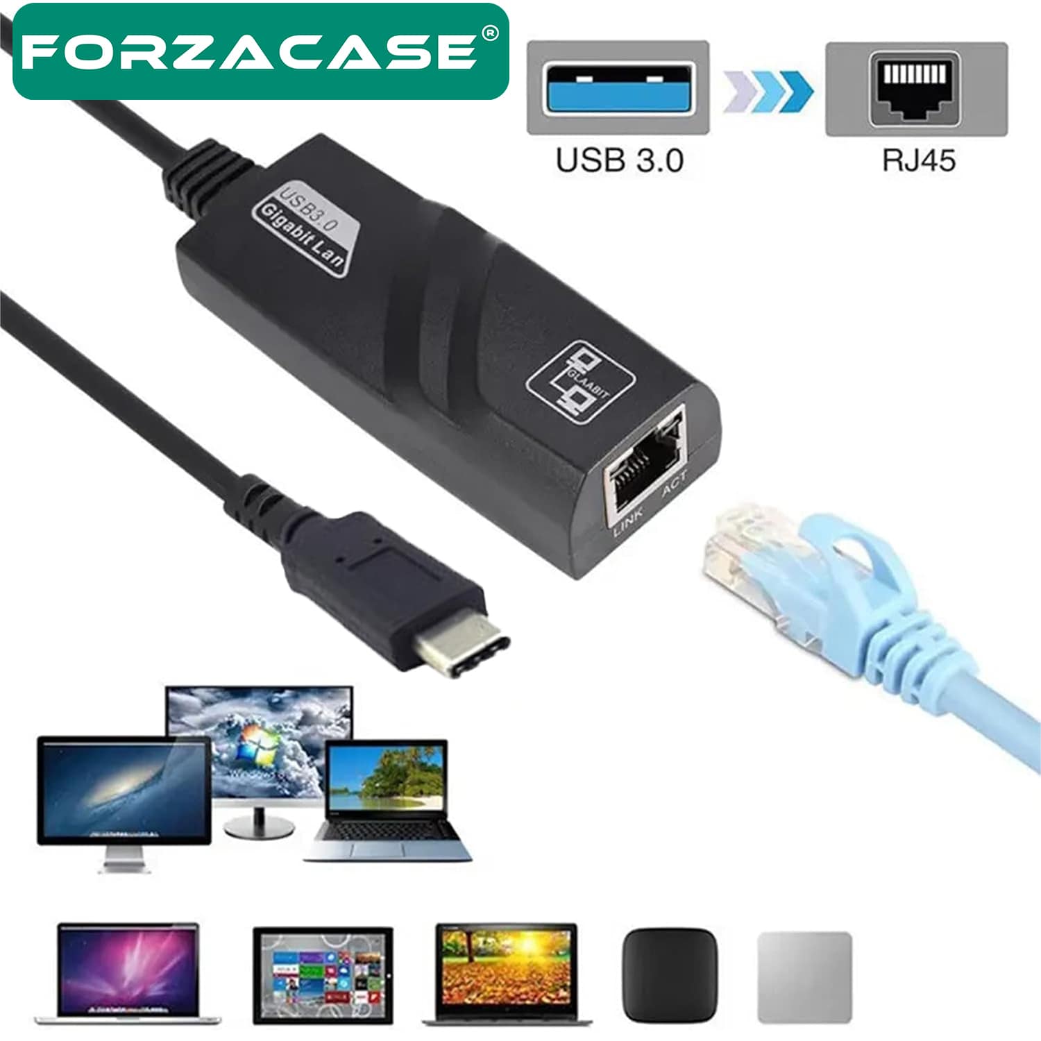 Forzacase%20Notebook%20Macbook%20için%20Type-C%20to%20RJ45%20Gigabit%20Ethernet%20Adaptörü%20-%20FC824