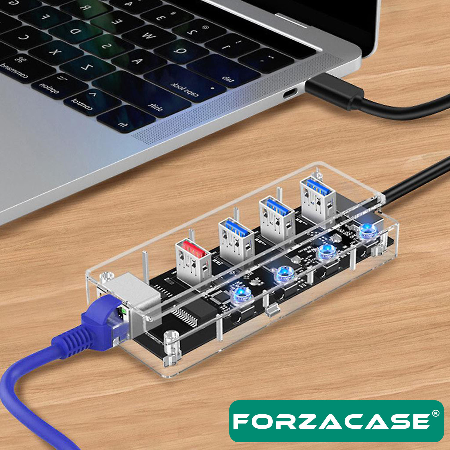 Forzacase%20Type-C%20to%204%20Port%20USB%20Çoğaltıcı%20+%201%20Port%20Ethernet%20Switch%20Hub%20Adaptör%20-%20FC829