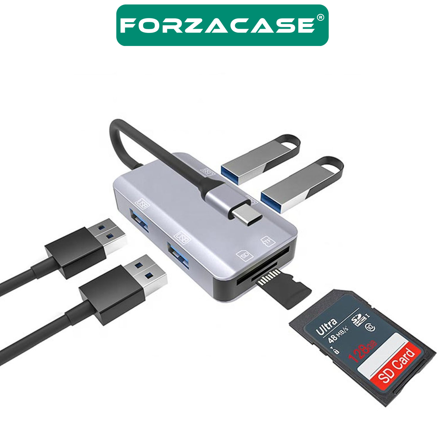 Forzacase%206in1%20USB%203.1%20Type-C%204%20Port%20USB%20Çoklayıcı%20OTG%20SD%20Kart%20Okuyucu%20Mac%20iPhone%2015%2016%20Uyumlu%20FC833