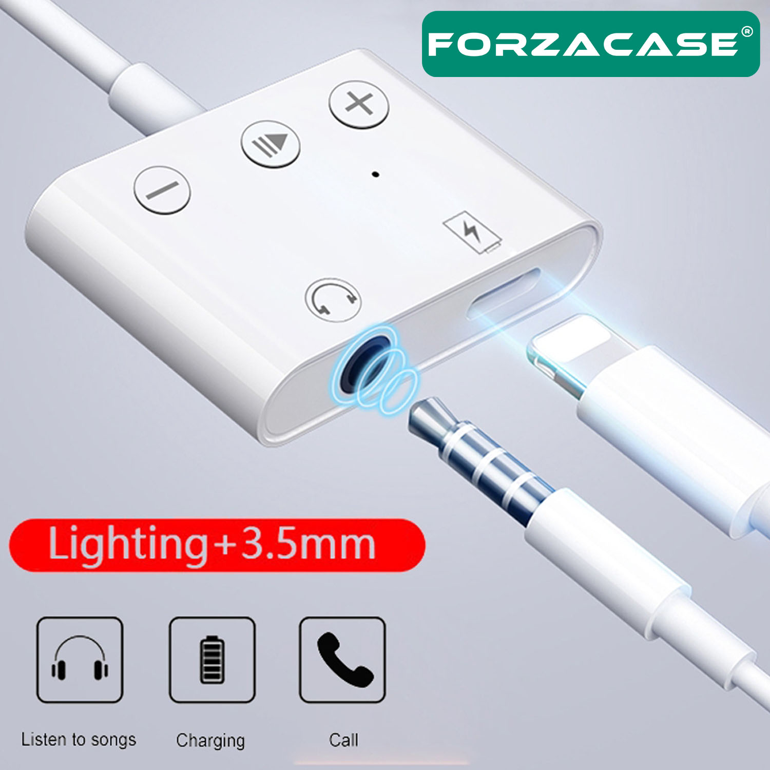 Forzacase%20iPhone%20Telefonlar%20ile%20uyumlu%20Kontrol%20Tuşlu%20Lightning%20Şarj%20ve%203.5mm%20Kulaklık%20Çevirici%20FC846