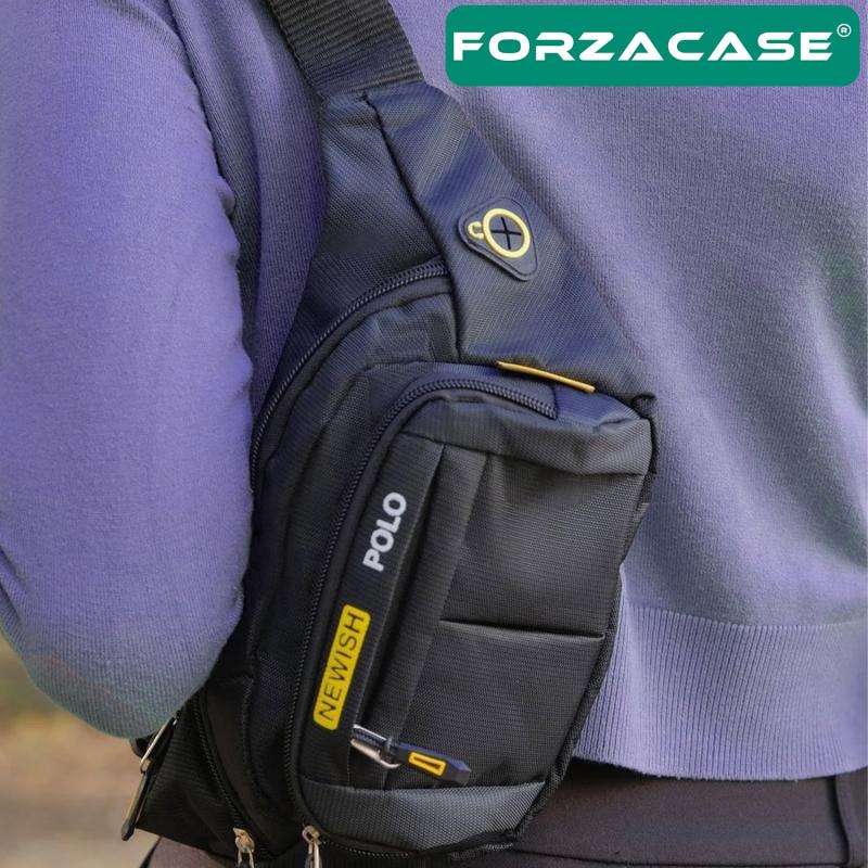 Forzacase%20Unisex%20Siyah%20Su%20Geçirmez%20Kulaklık%20Çıkışlı%204%20Bölmeli%20Bel%20Ve%20Omuz%20Çantası%20-%20FC862