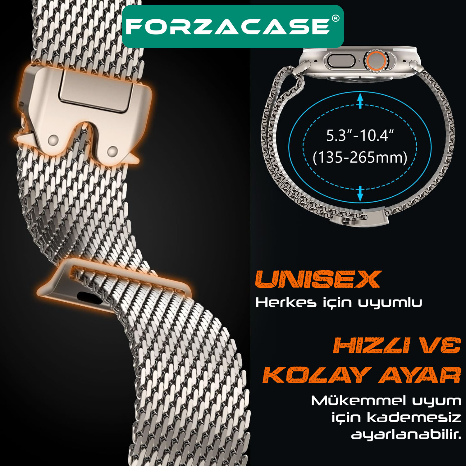 Forzacase%20Apple%20Watch%2010%20Series%2046mm%20ile%20uyumlu%20Mekanizmalı%20Metal%20Hasır%20Kordon%20Kayış%20-%20FC864