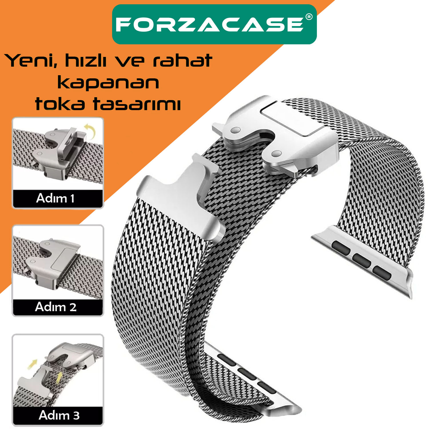 Forzacase%20Apple%20Watch%20Ultra%2049mm%20ile%20uyumlu%20Mekanizmalı%20Metal%20Hasır%20Kordon%20Kayış%20-%20FC864