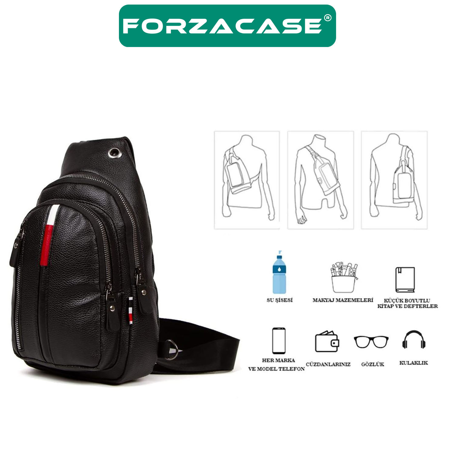 Forzacase%20Unisex%20Su%20Geçirmez%20Kulaklık%20Çıkışlı%202%20Bölmeli%20Suni%20Deri%20Çapraz%20Göğüs%20ve%20Sırt%20Çantası%20FC869