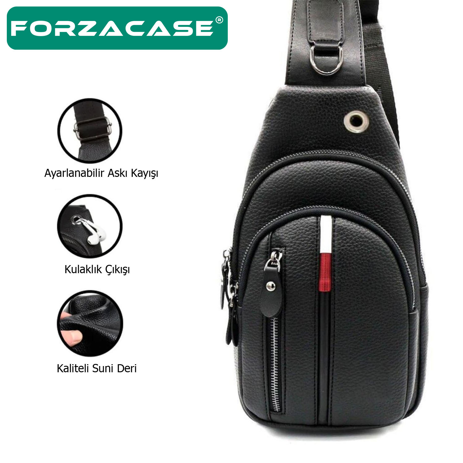 Forzacase%20Unisex%20Su%20Geçirmez%20Kulaklık%20Çıkışlı%202%20Bölmeli%20Suni%20Deri%20Çapraz%20Göğüs%20ve%20Sırt%20Çantası%20FC869