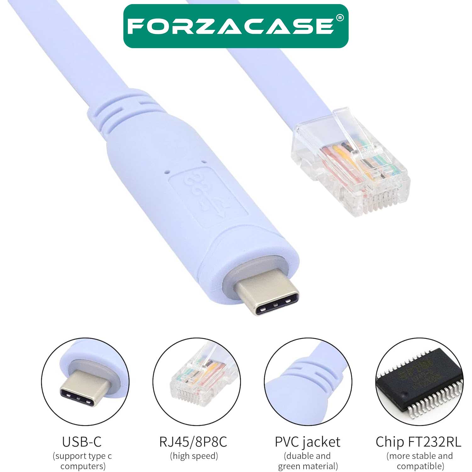 Forzacase%201.8mt%20Type-C%20Cisco%20Seri%20Yönlendirici%20USB’den%20RJ45’e%20Çeviren%20Konsol%20Kablosu%20Mavi%20-%20FC882