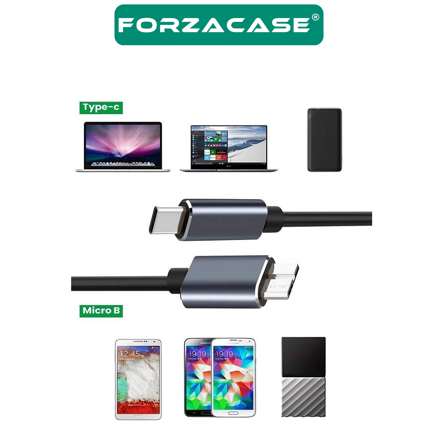 Forzacase%20Type-C%20to%20Micro%20B%203.0%20Şarj%20ve%20Data%20Veri%20Kablosu%205%20Gbps%205V3A%2050%20cm%20-%20FC884