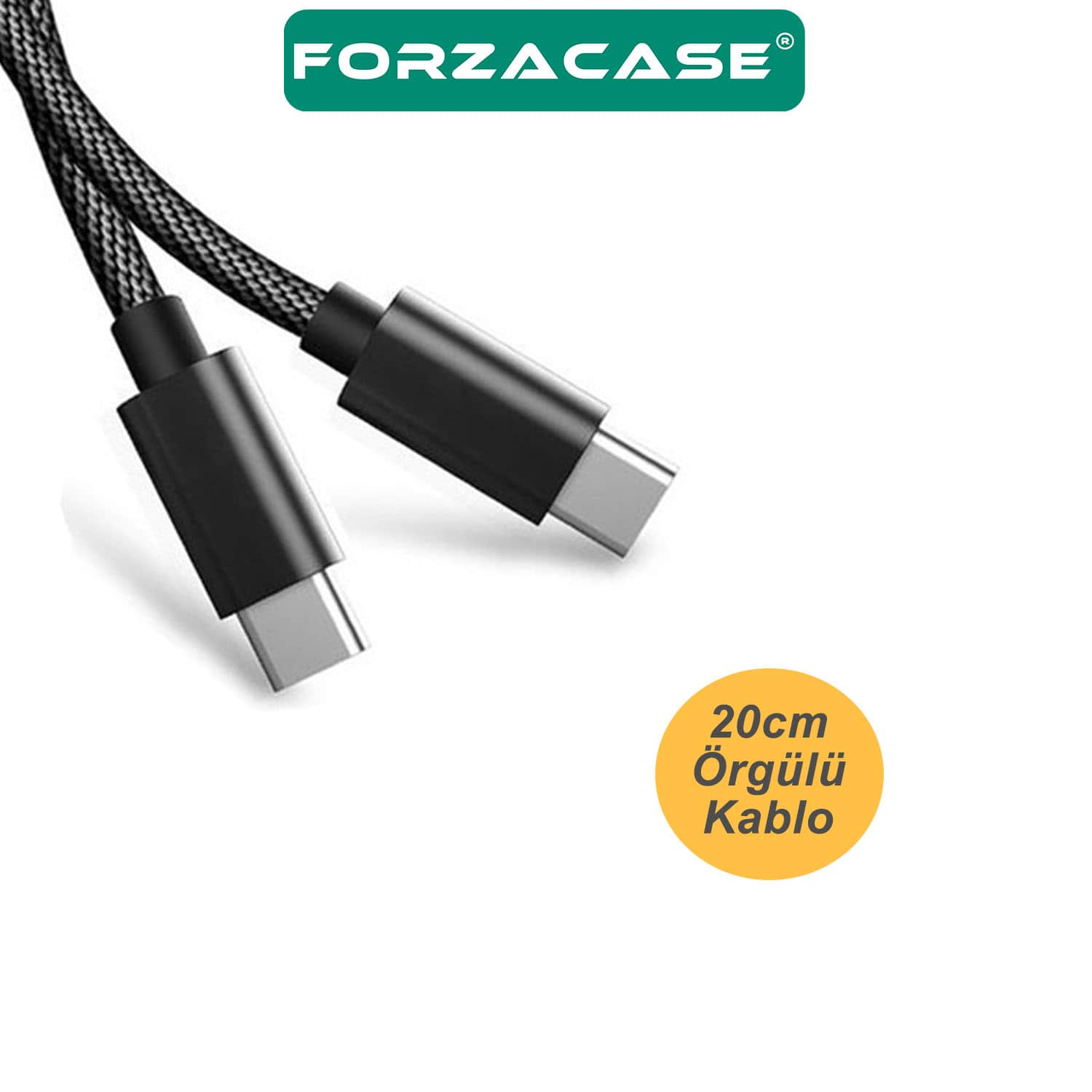 Forzacase%2060W%203A%20Type-C%20to%20Type-C%20Çevirici%20Şarj%20ve%20Data%20Kablosu%2020cm%20-%20FC892