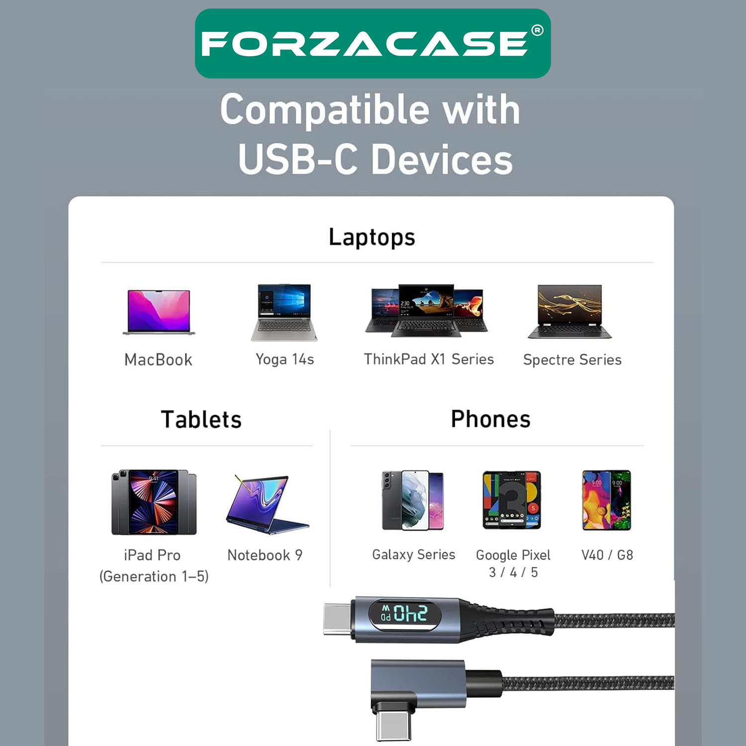 Forzacase%20240W%20PD%20Type-C%20to%20Type-C%20LED%20Ekranlı%208K@60Hz%2040Gbps%20Data%20ve%20Şarj%20Kablosu%20-%20FC896