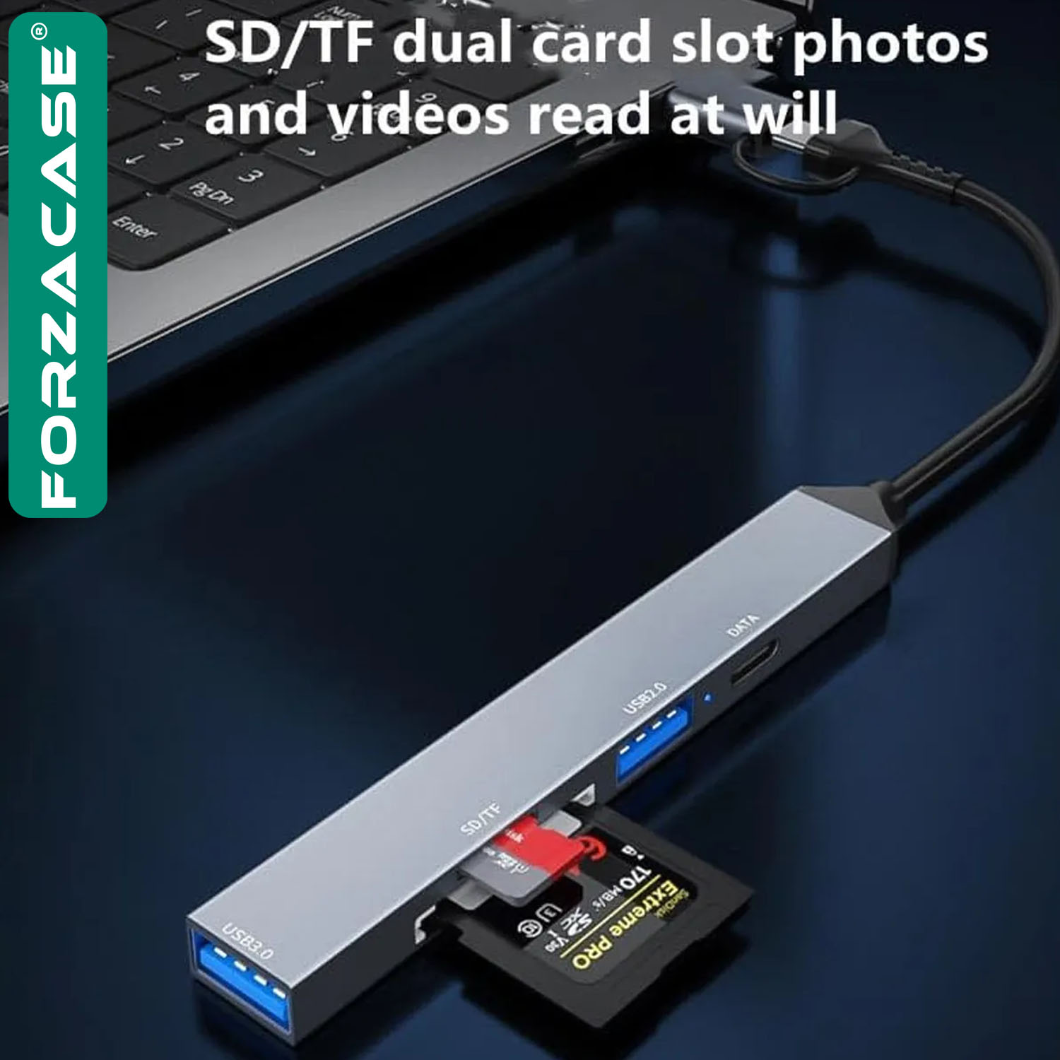 Forzacase%20Type-C%20/%20USB%20Multi%20Giriş%20Kart%20Okuyucu%20Çevirici%20SD/TF%20USB%203.0/2.0%205Gbps%20Veri%20Aktarımı%20FC901