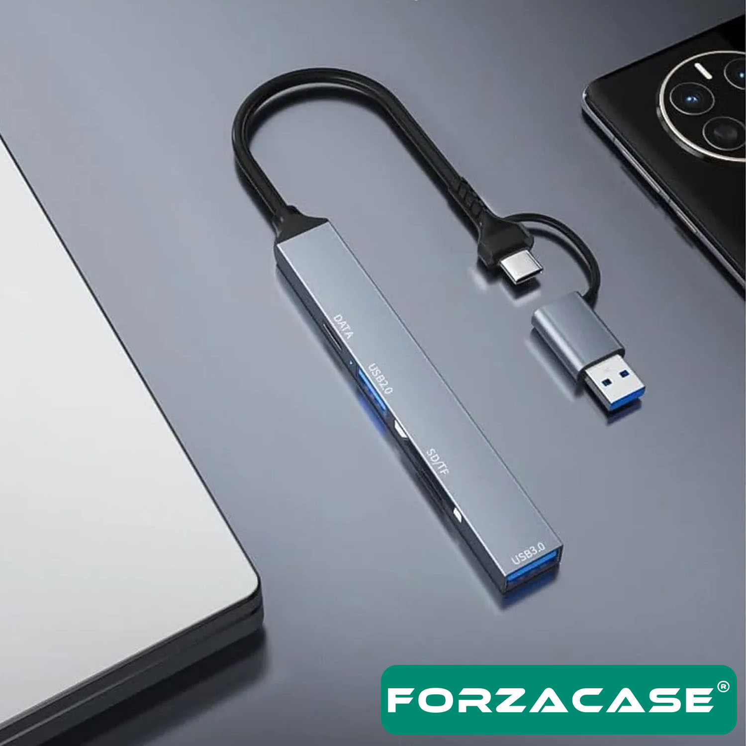 Forzacase%20Type-C%20/%20USB%20Multi%20Giriş%20Kart%20Okuyucu%20Çevirici%20SD/TF%20USB%203.0/2.0%205Gbps%20Veri%20Aktarımı%20FC901