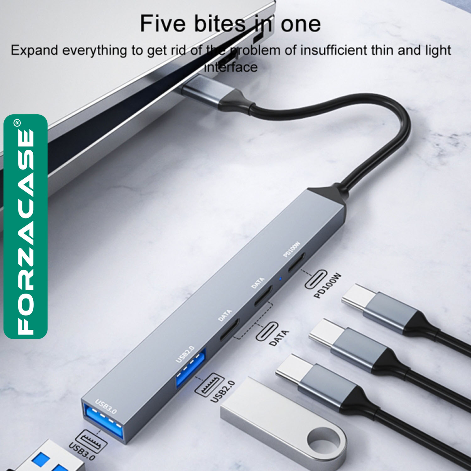 Forzacase%205in1%20Type-C%20to%20USB%203.0%20PD%20Çoklayıcı%20100W%20Şarj%20Adaptörü%20USB-C%20Çoklayıcı%20Çevirici%20-%20FC902