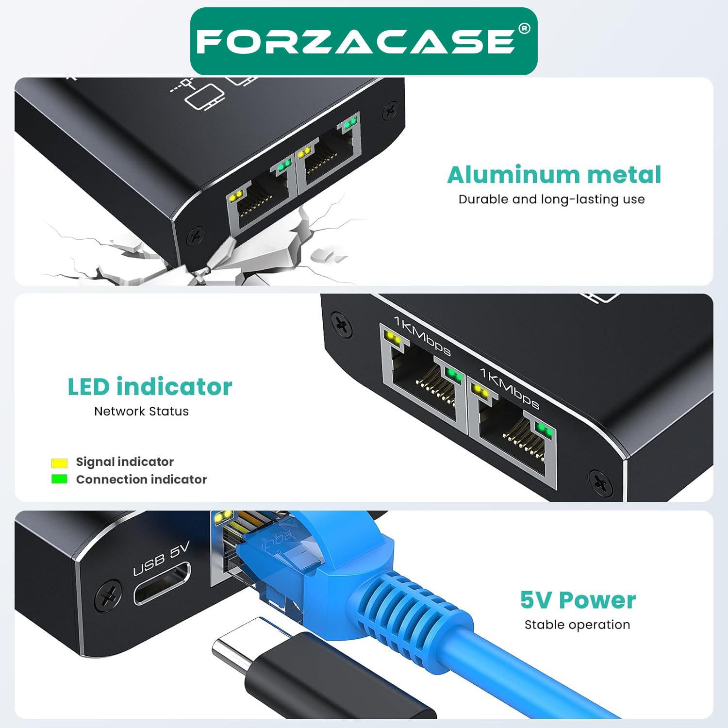 Forzacase%20RJ45%20Ethernet%20Çoklayıcı%20Splitter%20100/1000%20Mbps%202in1%20Switch%20Çoklayıcı%201%20Giriş%202%20Çıkış%20FC903