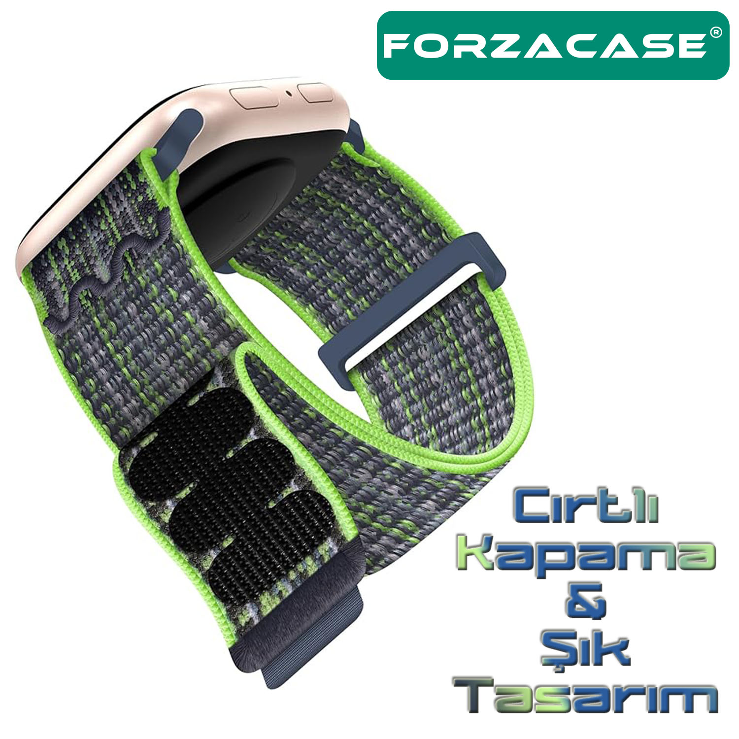 Forzacase%20Apple%20Watch%209%2041mm%20ile%20uyumlu%20Hasır%20Örgü%20Cırtlı%20Kordon%20Kayış%20-%20FC908