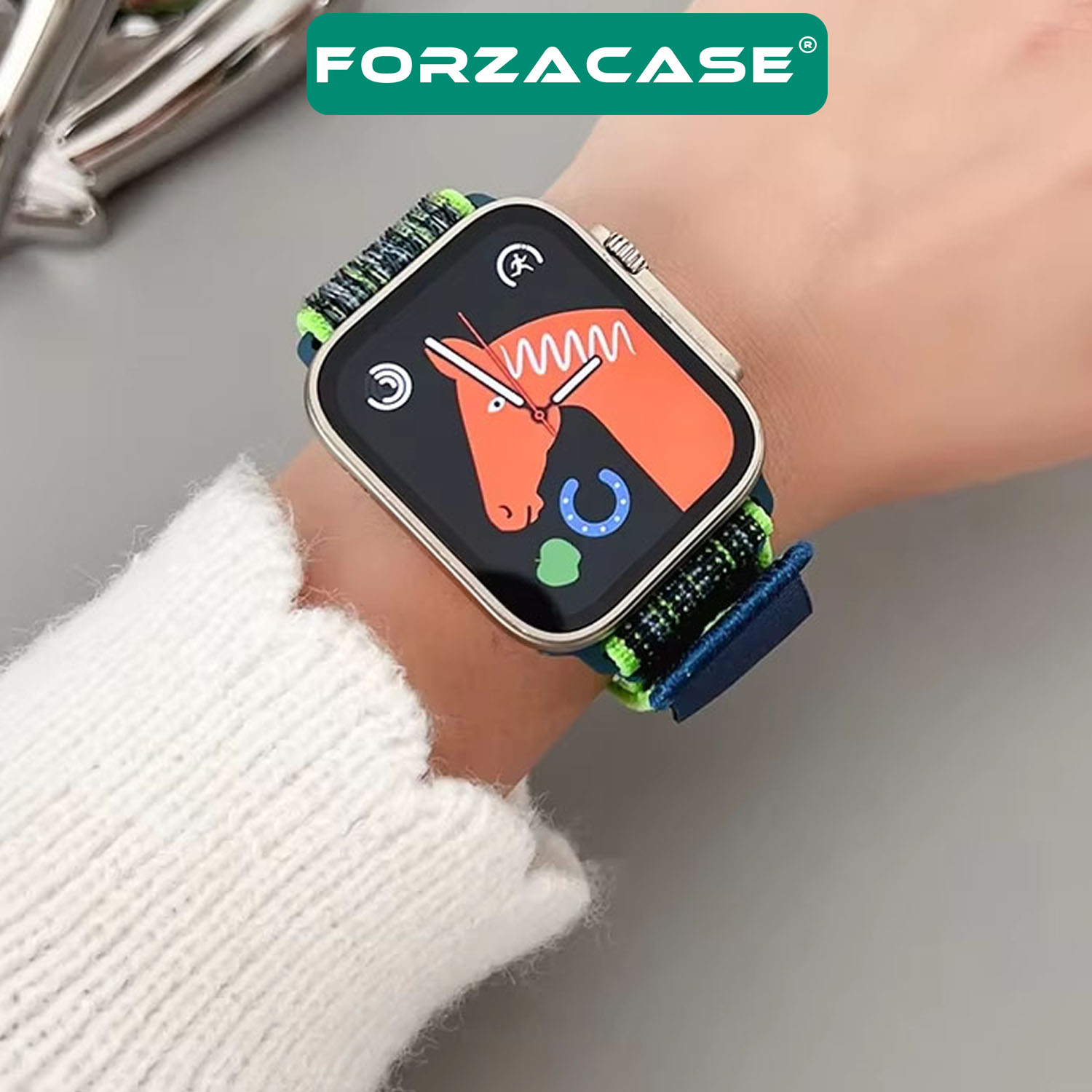 Forzacase%20Apple%20Watch%20Ultra%2049mm%20ile%20uyumlu%20Hasır%20Örgü%20Cırtlı%20Kordon%20Kayış%20-%20FC909