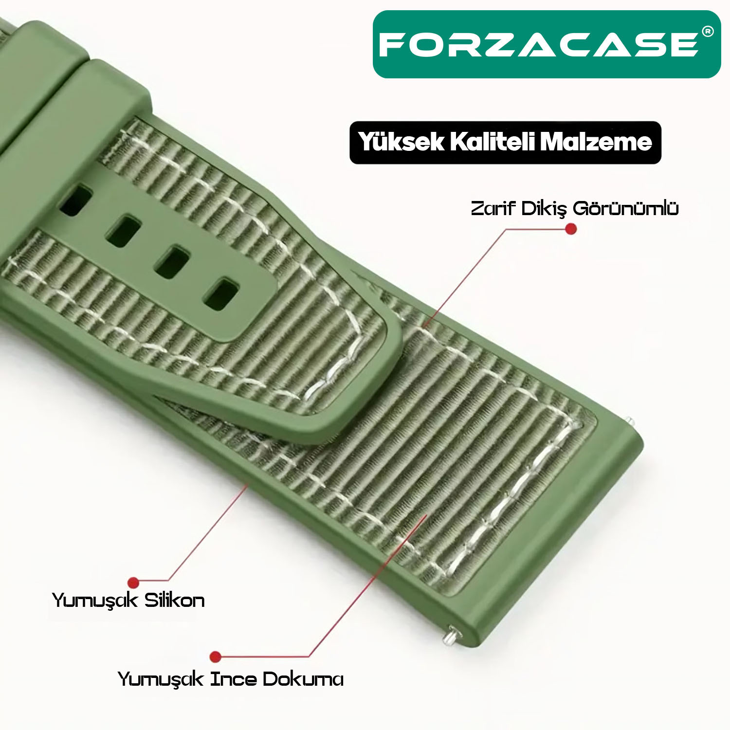 Forzacase%20Havit%20M9046%20ile%20uyumlu%20Dikişli%20Kumaş%20Görünüm%20Silikon%20Kordon%20Kayış%20-%20FC910