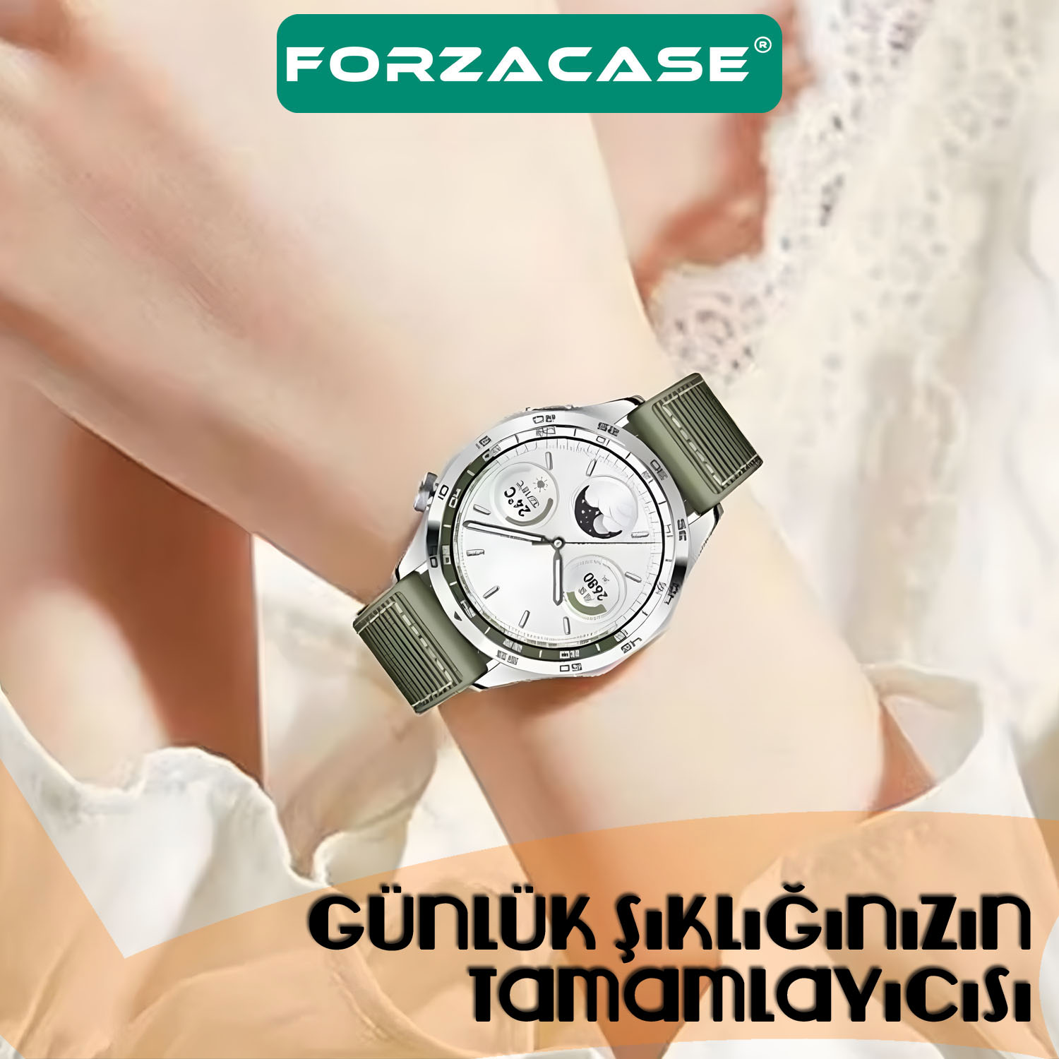 Forzacase%20Huawei%20Watch%20GT%20Sport%20Active%20Classic%20ile%20uyumlu%20Kumaş%20Görünüm%20Silikon%20Kordon%20Kayış%20-%20FC910