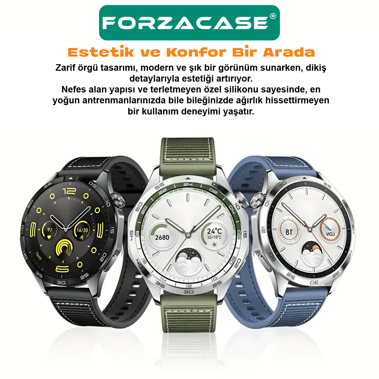 Forzacase%20Huawei%20Watch%20GT%203%2046mm%20ile%20uyumlu%20Dikişli%20Kumaş%20Görünüm%20Silikon%20Kordon%20Kayış%20-%20FC910