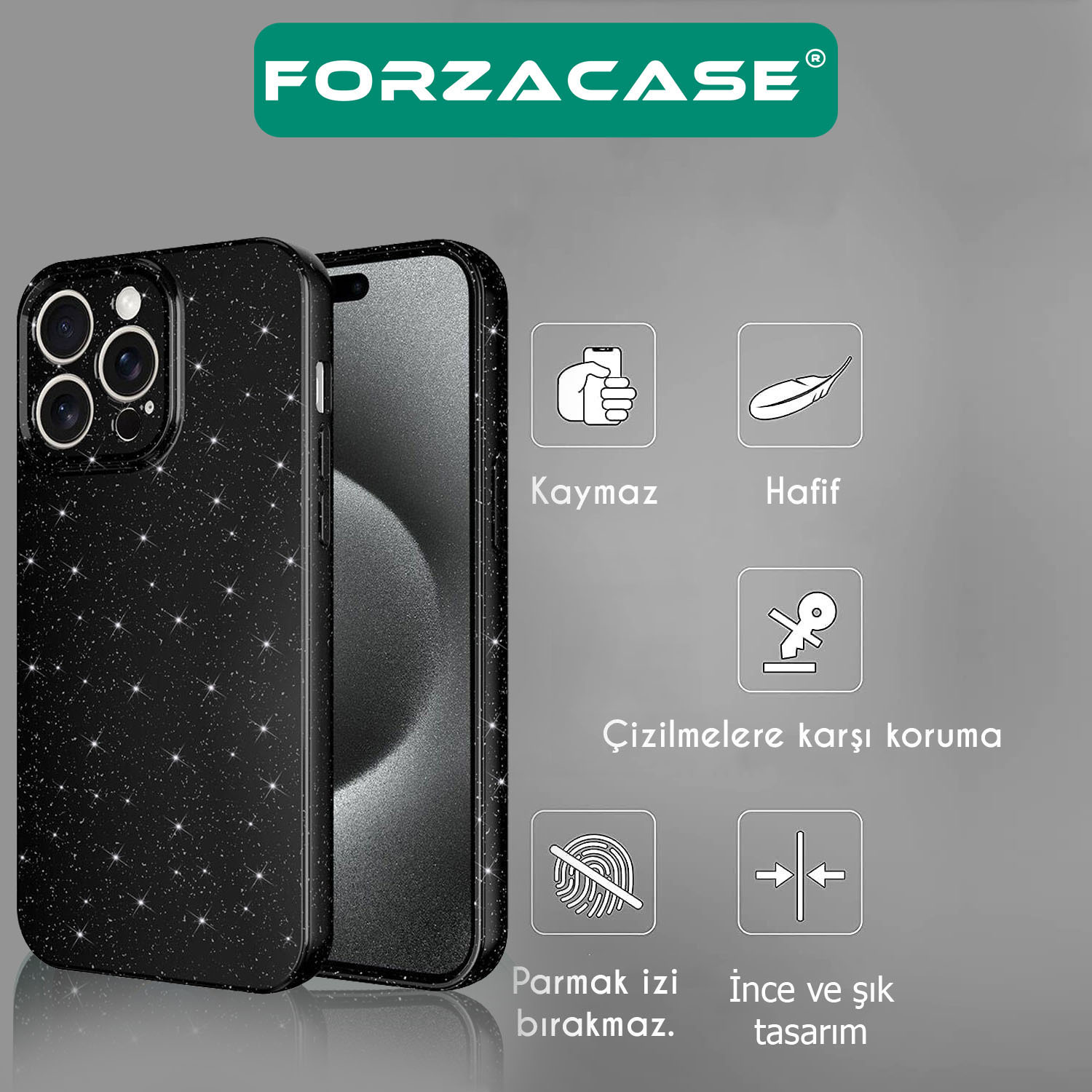 Forzacase%20iPhone%2015%20Pro%20Max%20uyumlu%20Glare%20Serisi%20Kamera%20Korumalı%20Simli%20Silikon%20Kılıf