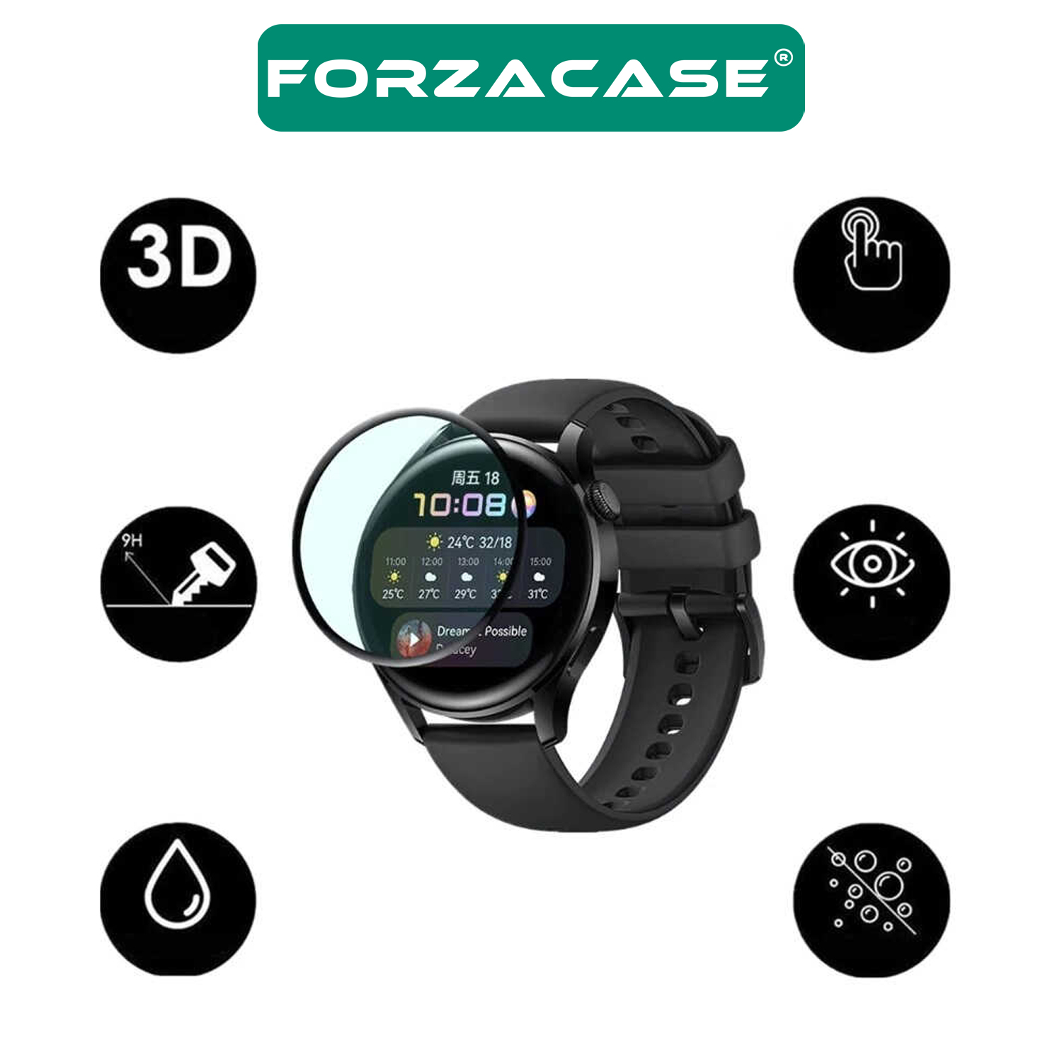 Forzacase%20Huawei%20Watch%203%20için%20Çerçeveli%20Tam%20Kaplayan%203D%20Pet%20Ekran%20Koruyucu%20Film%20-%20FC016