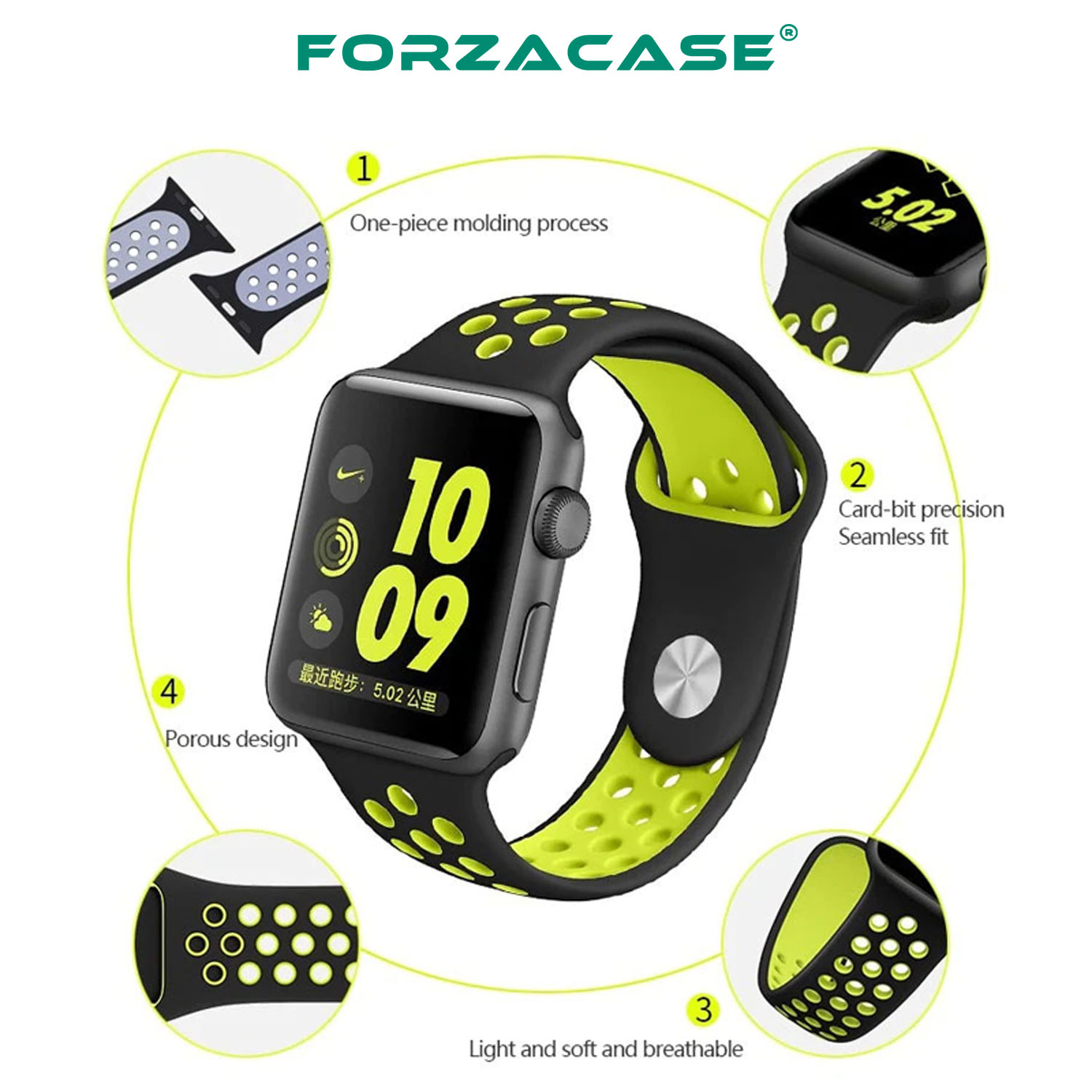 Forzacase%20Apple%20Watch%209%2041mm%20için%20Delikli%20Sportif%20Silikon%20Kordon%20Kayış%20-%20FC008