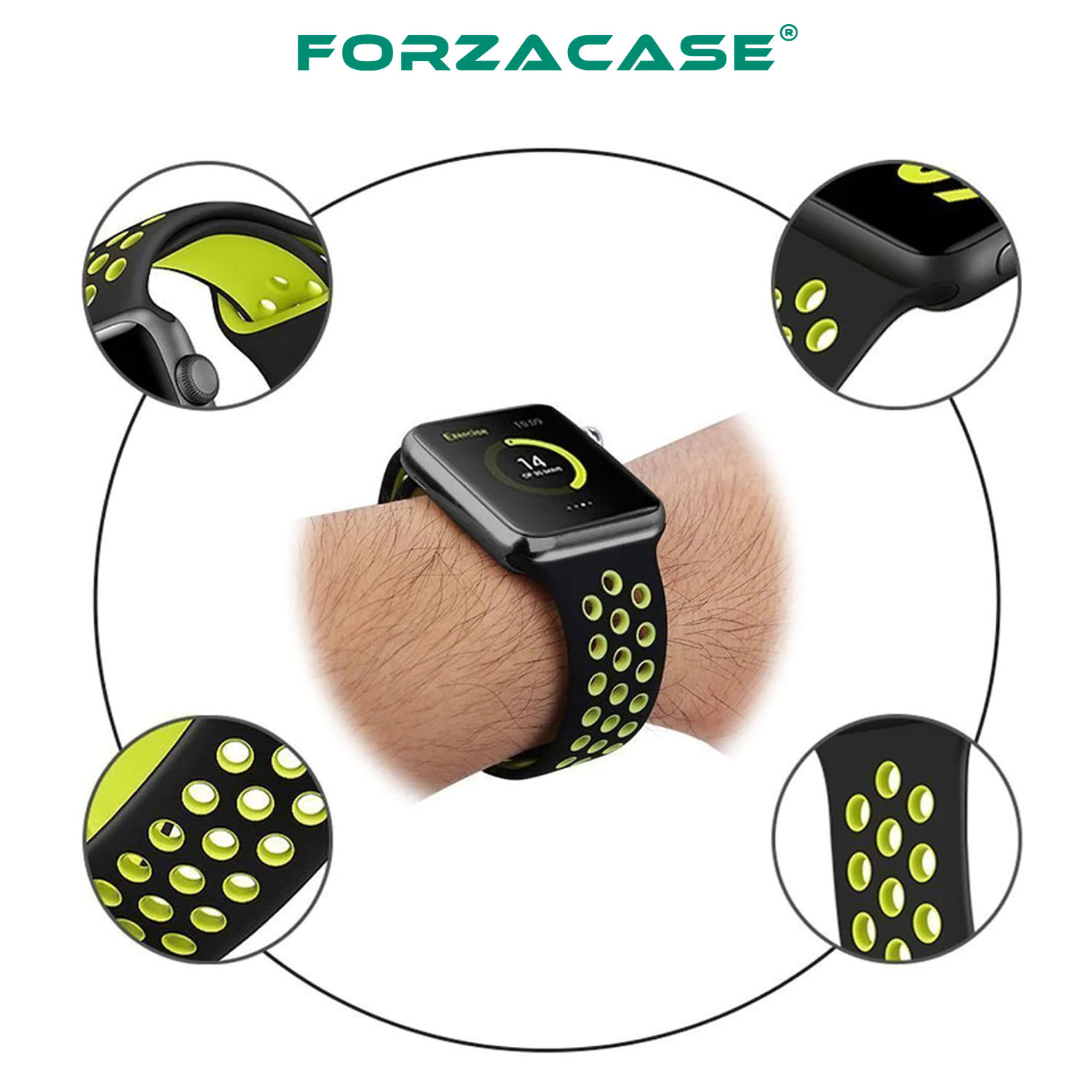 Forzacase%20Apple%20Watch%208%2041mm%20için%20Delikli%20Sportif%20Silikon%20Kordon%20Kayış%20-%20FC008